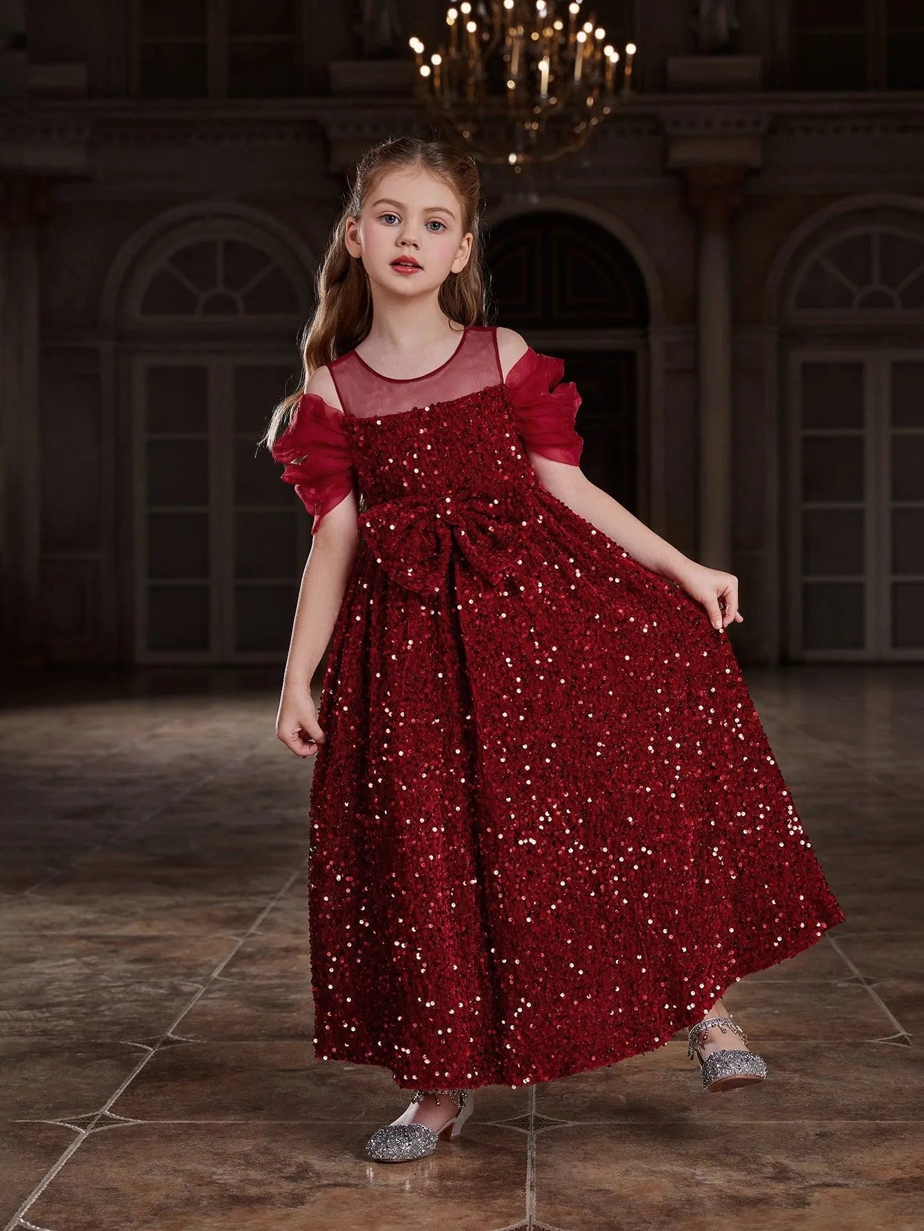 Tween Girls' Bow Front Sequin A Line Party Dress