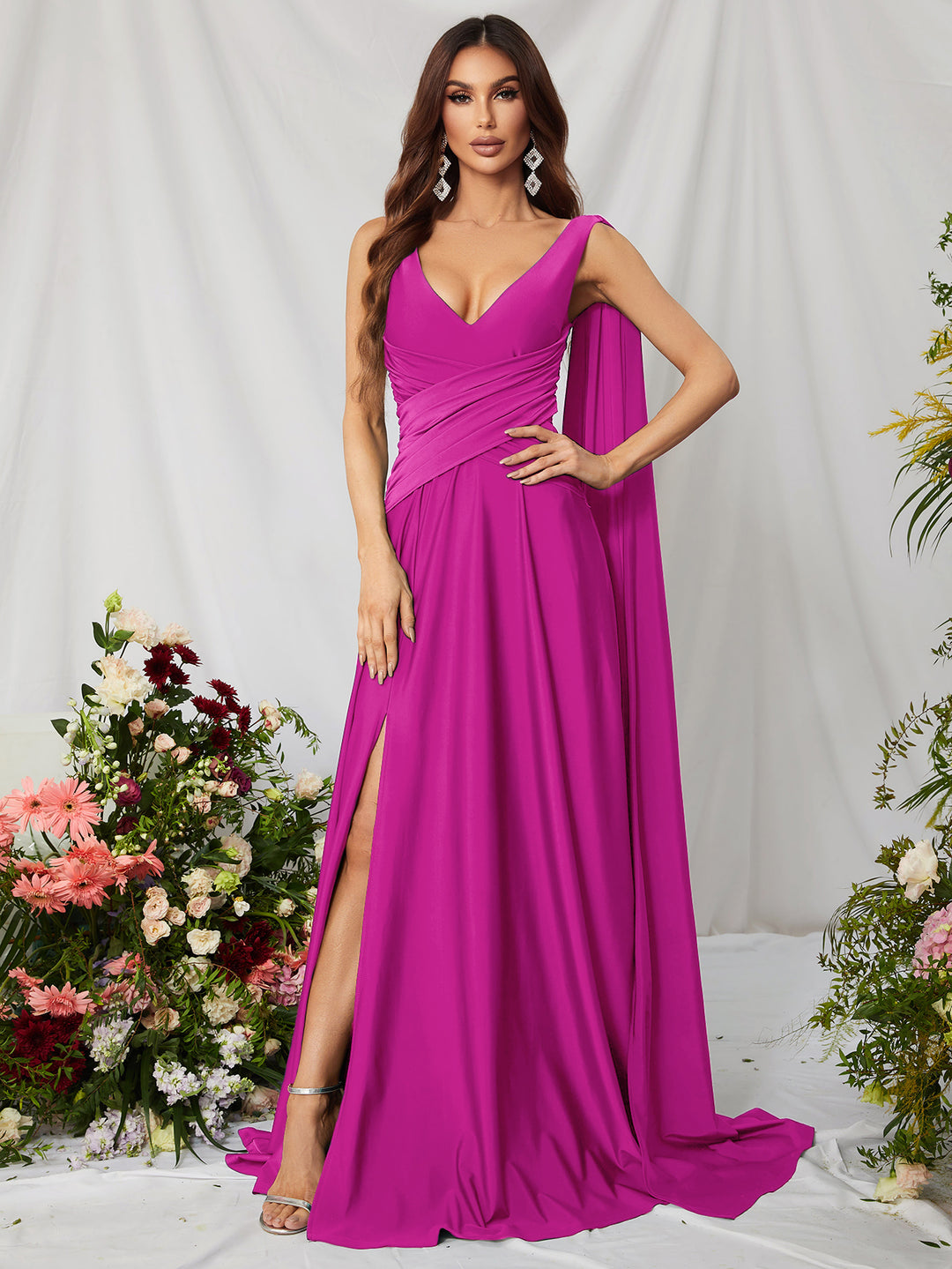 Elegant V Neck Sleeveless A Line Slit Dresses