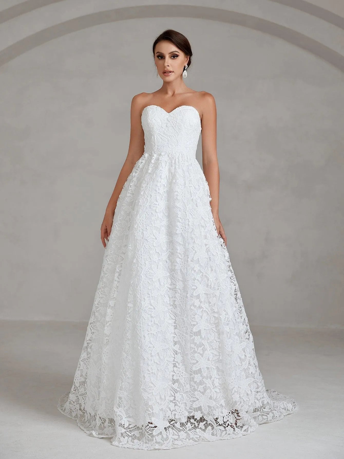 Elegant Lace Overlay Tube Wedding Dress