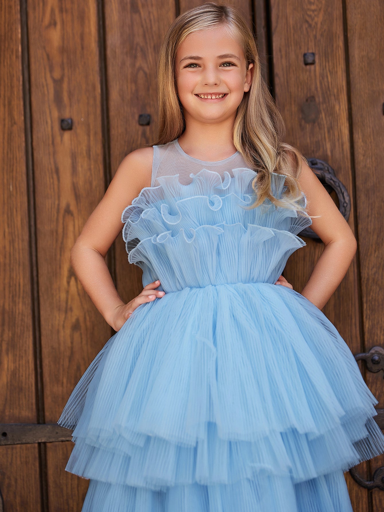 Girls' Ruffle Trim Tiered Hem Cake Dress