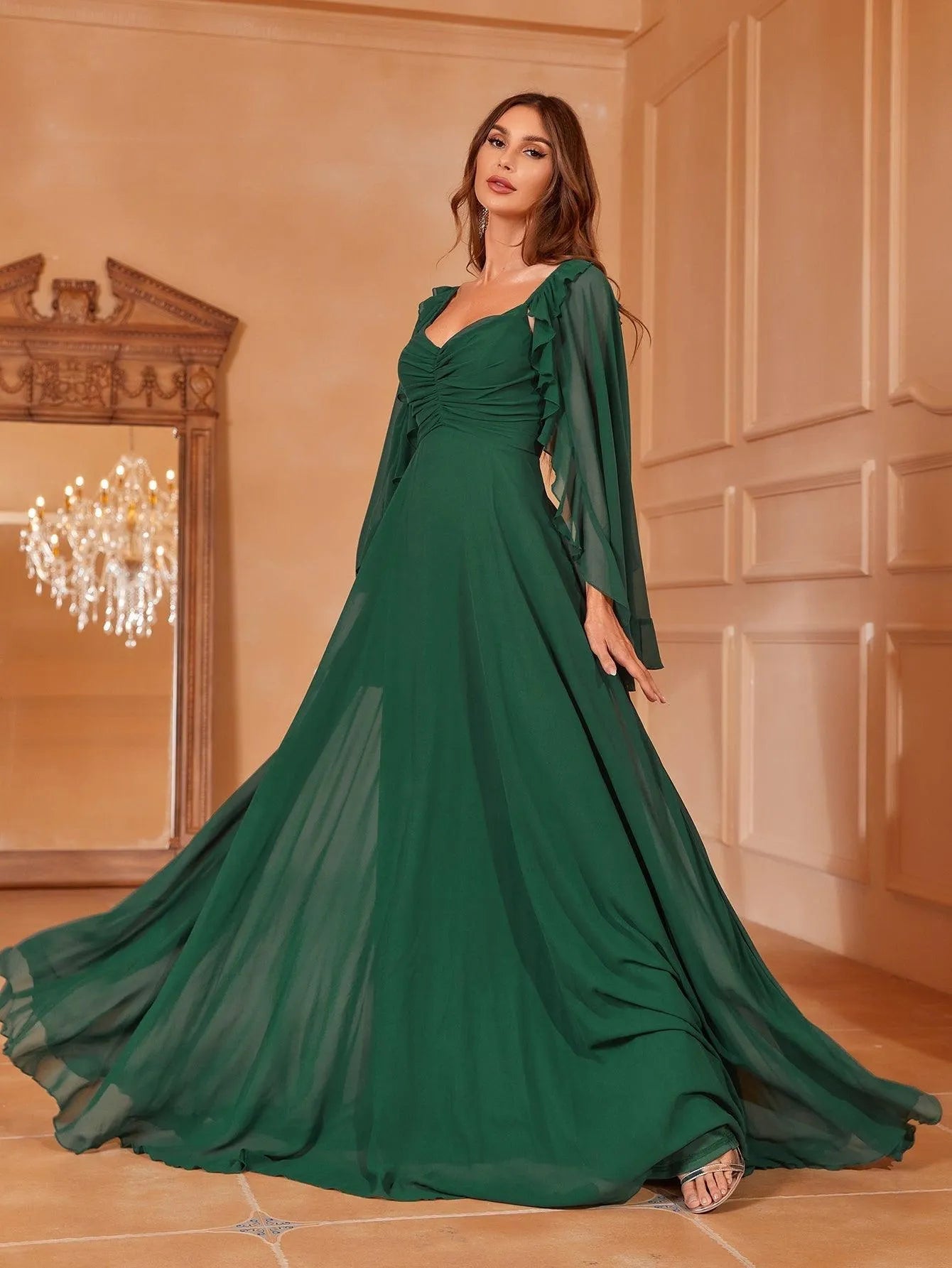 Cape Sleeves Chiffon Party Dress