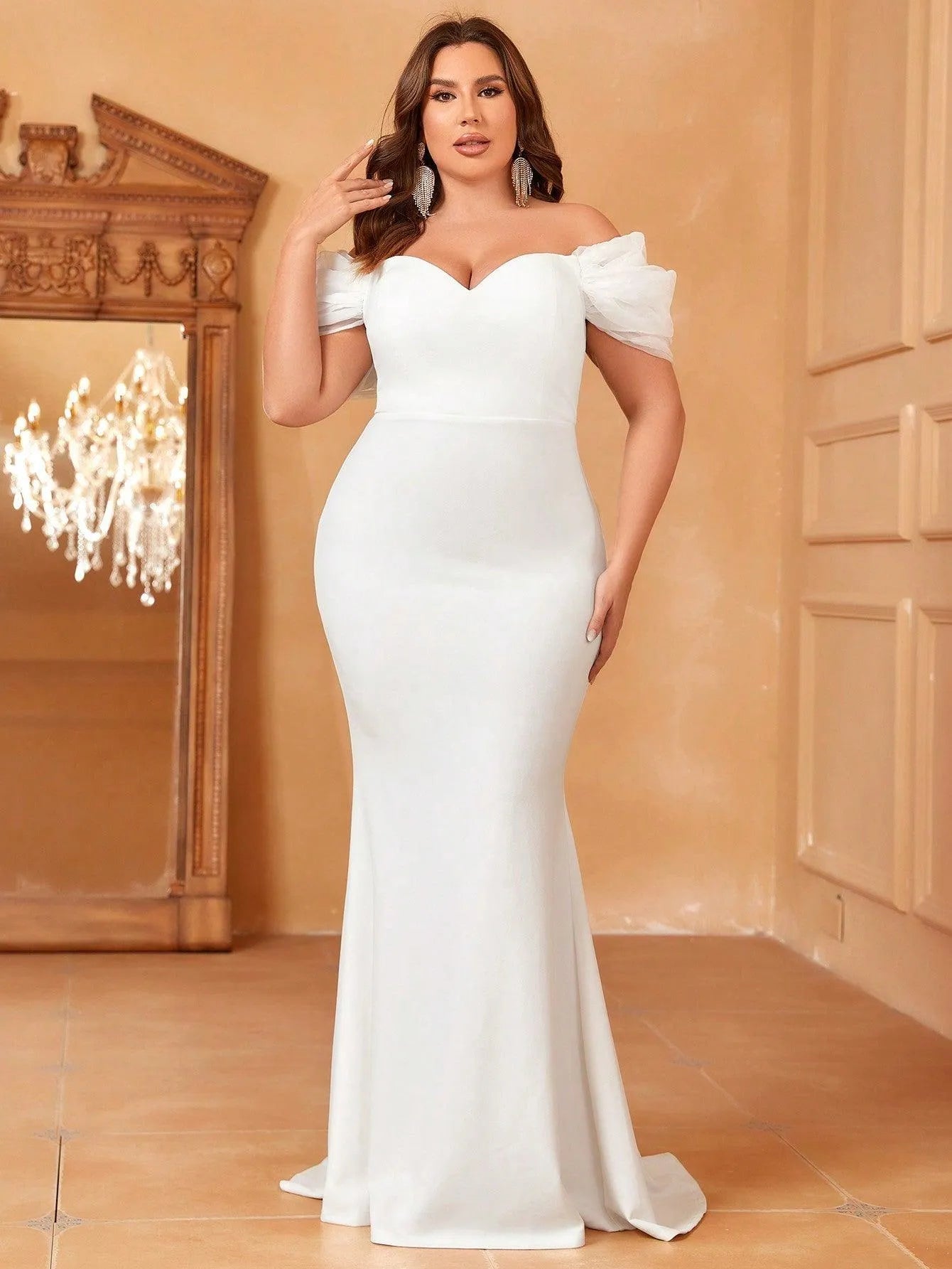 Plus Off Shoulder Mermaid Hem Wedding Dress