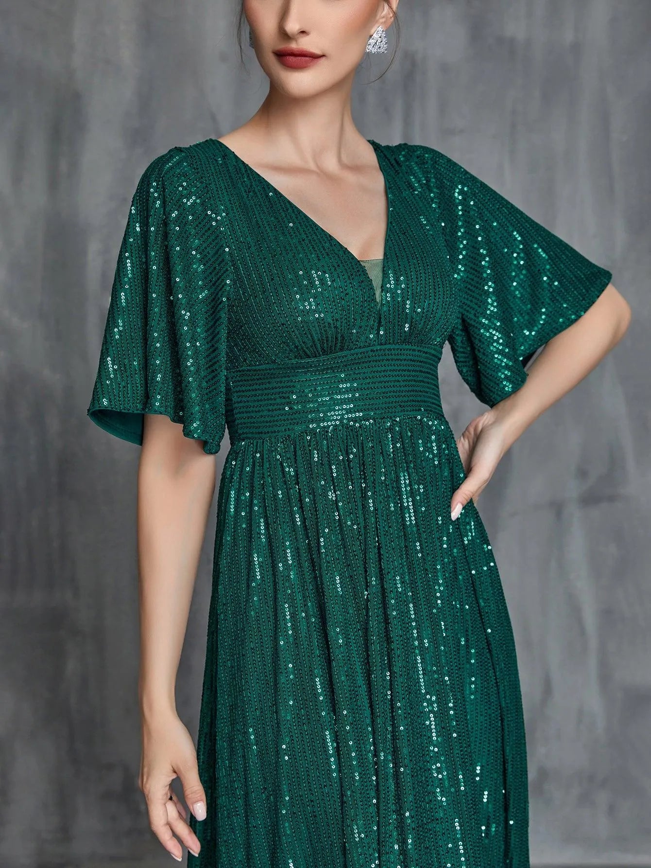 Womens' Butterfly Sleeves Sequin Formal Dress