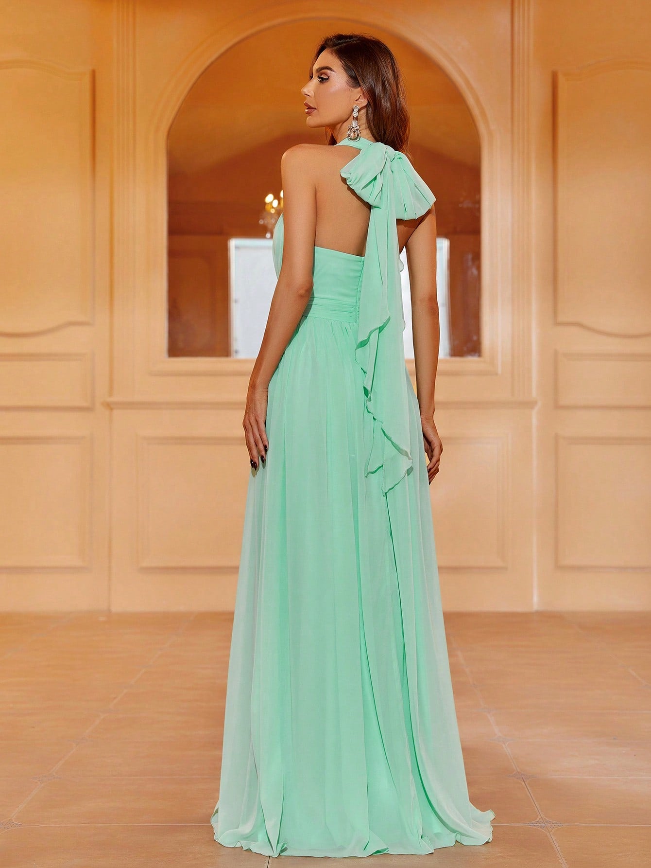 Halter Neck Backless Chiffon A Line Dress