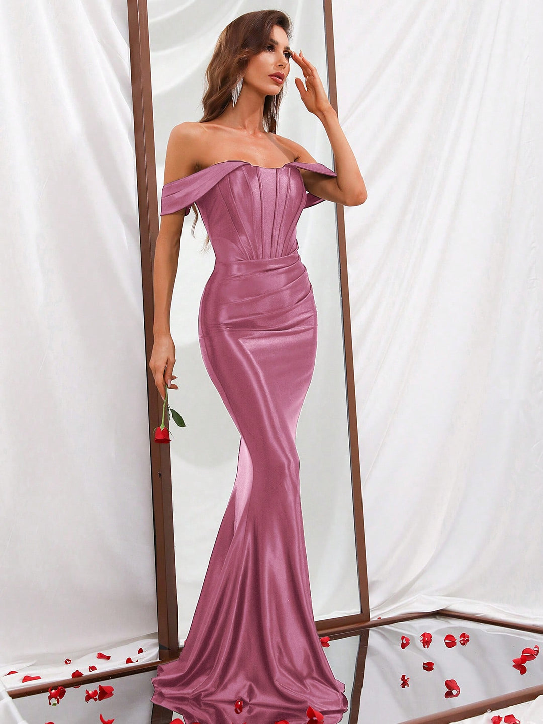 Pleated  Off Shoulder Satin Mermaid Dresses