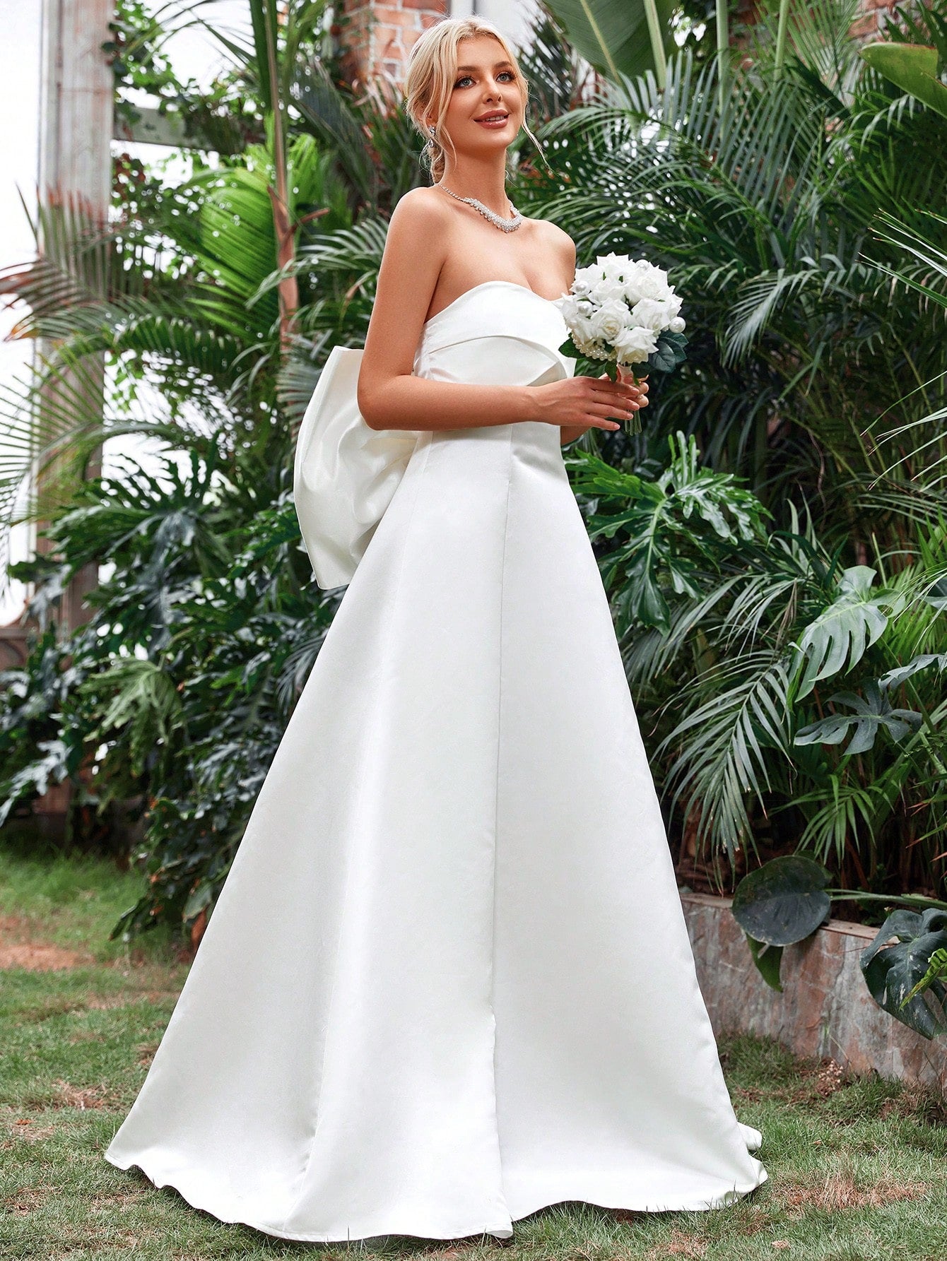 Satin Tube Wedding Dress With Big Bow