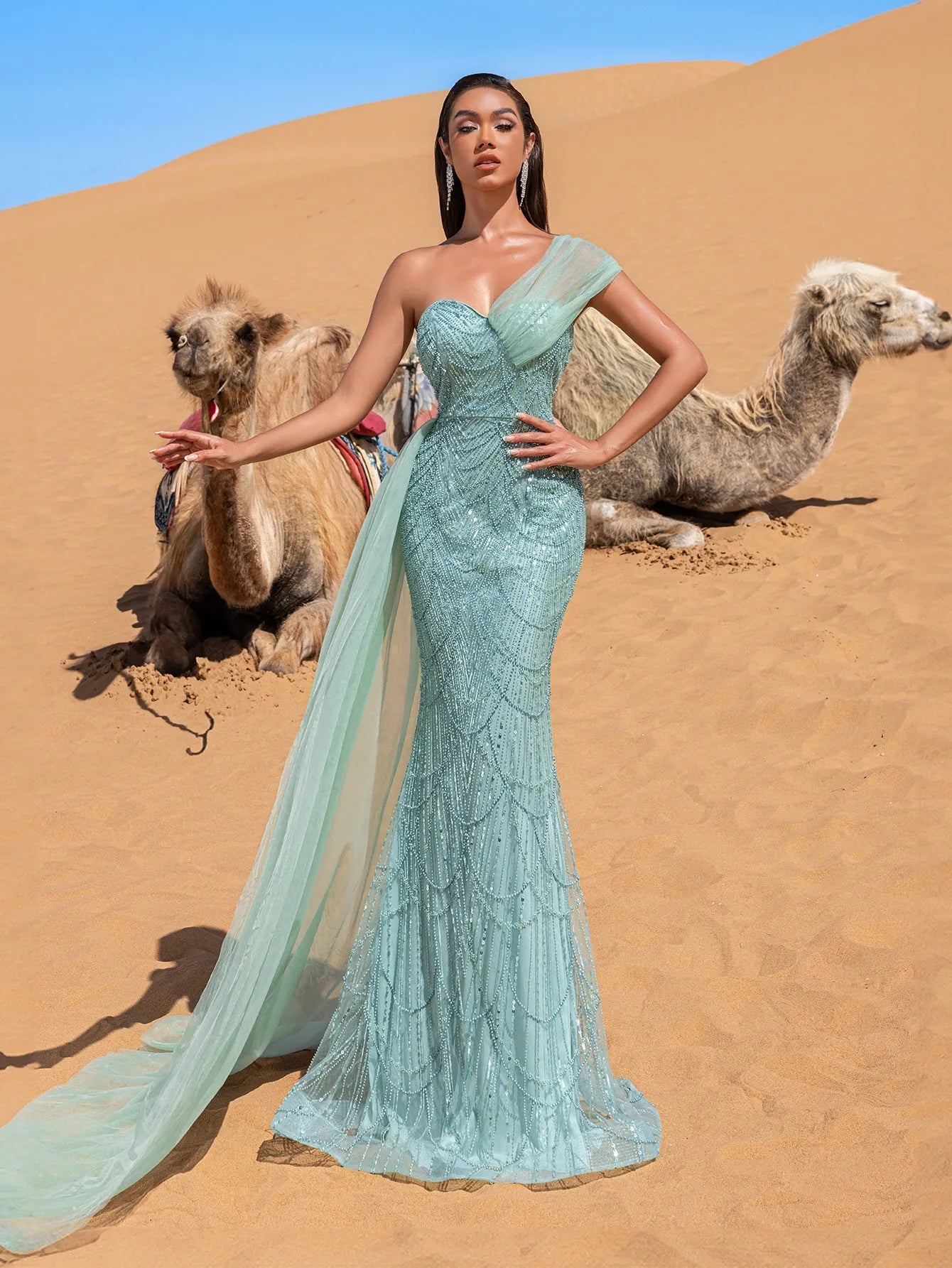 Luxury Gorgeous One Shoulder Draped Side Mermaid Prom Dress