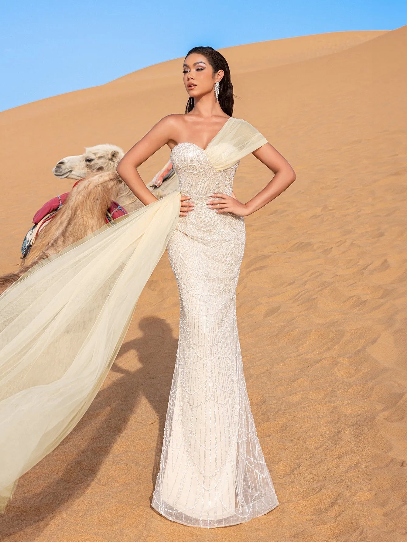 Luxury Gorgeous One Shoulder Draped Side Mermaid Prom Dress