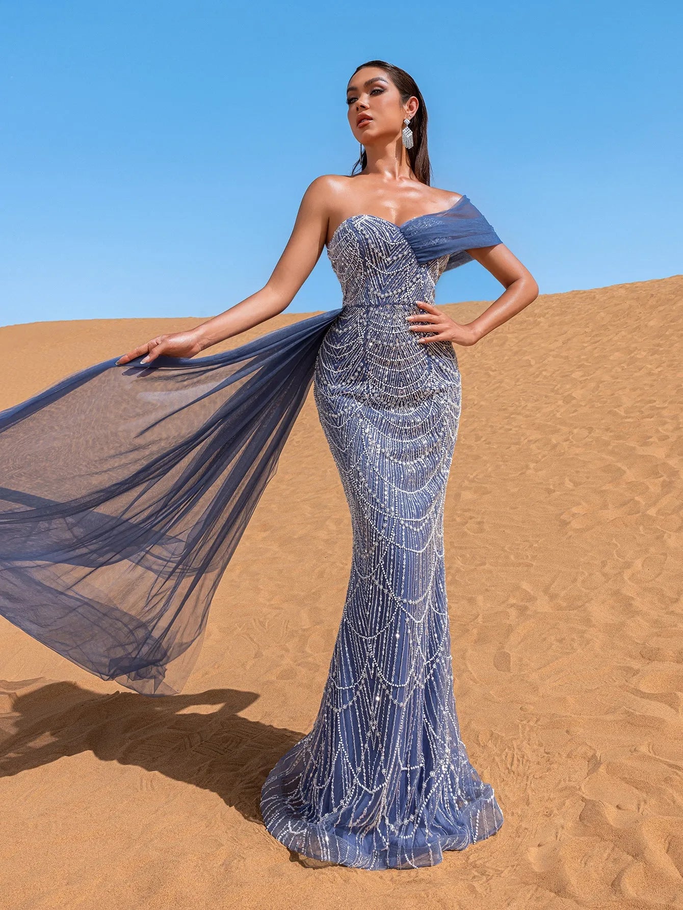 Luxury Gorgeous One Shoulder Draped Side Mermaid Prom Dress