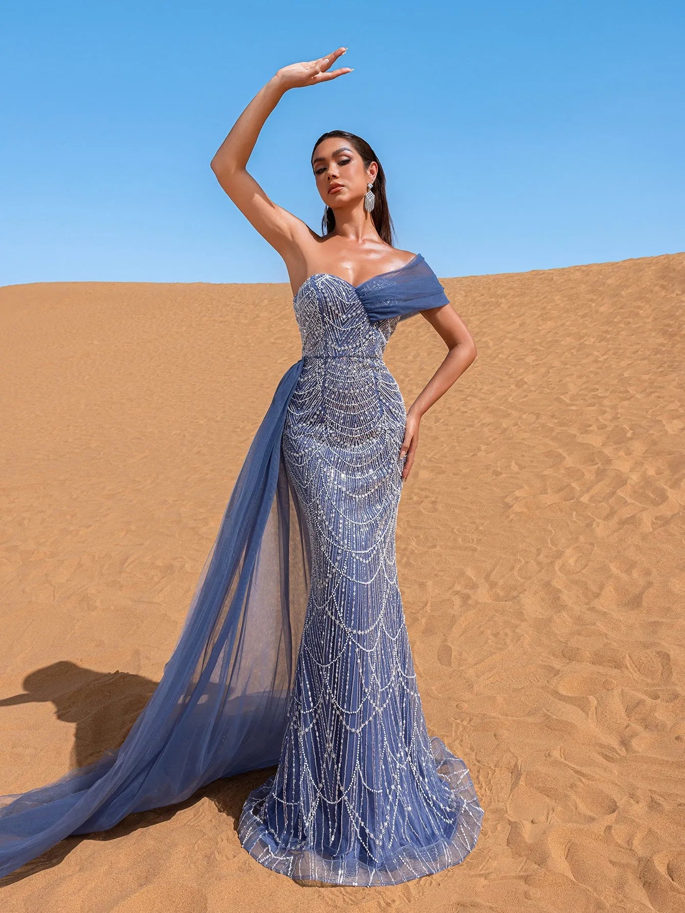 Luxury Gorgeous One Shoulder Draped Side Mermaid Prom Dress