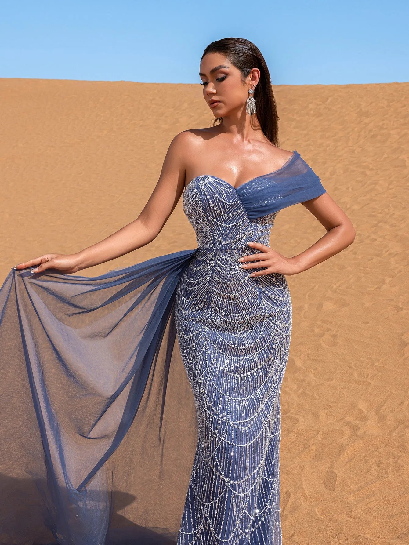 Luxury Gorgeous One Shoulder Draped Side Mermaid Prom Dress