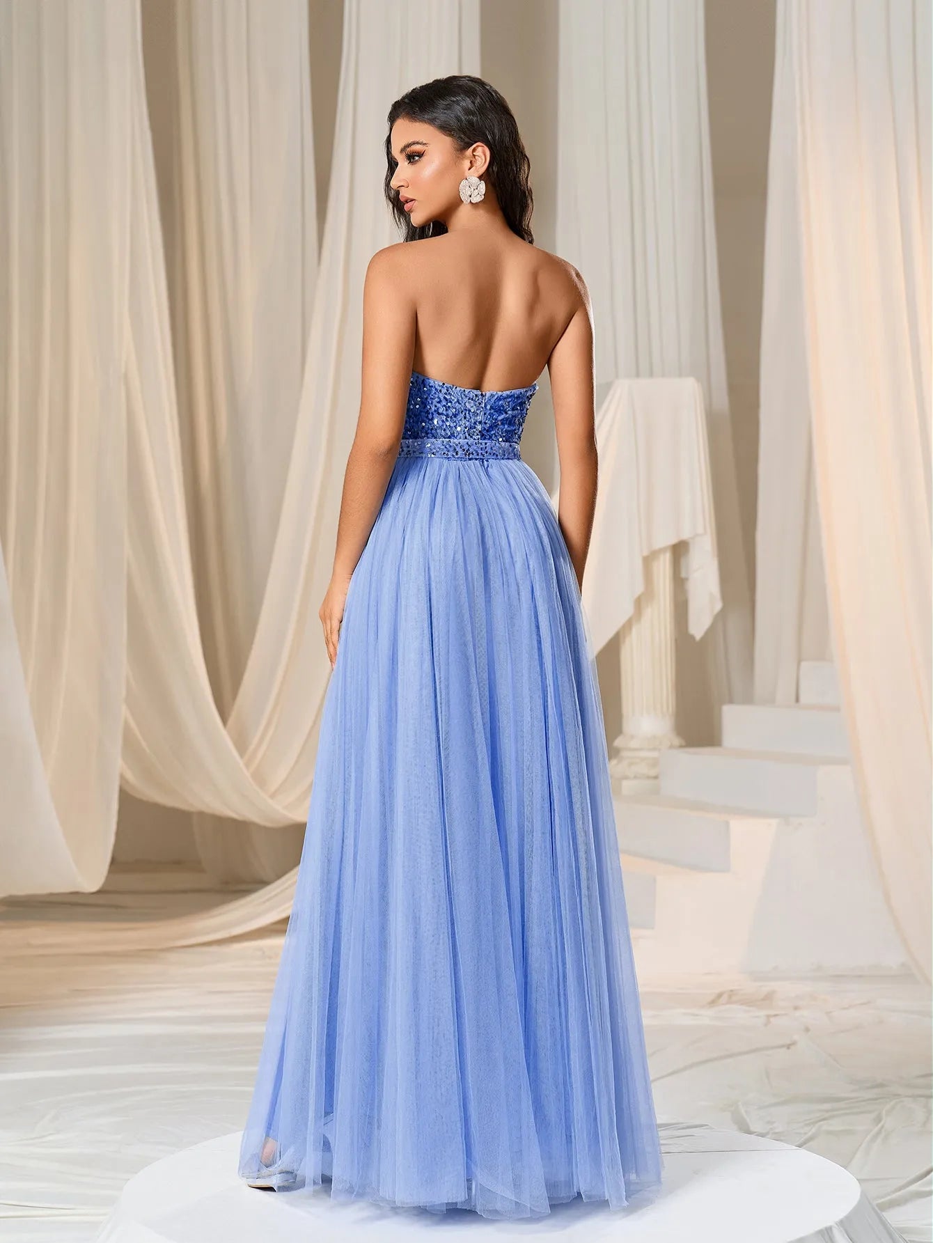 Elegant Strapless Split Thigh A-line Formal Evening Dress