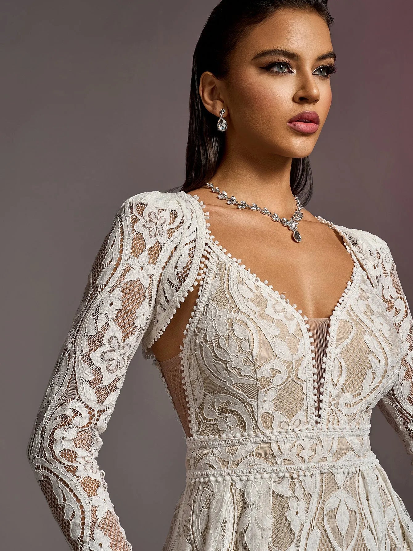 Gorgeous Elegant Plunging Neck Two Pieces Lace Wedding Dress