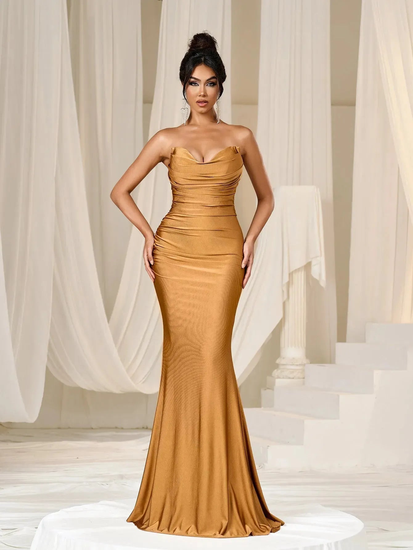 Elegant Solid Strapless Mermaid Hem Evening Dress