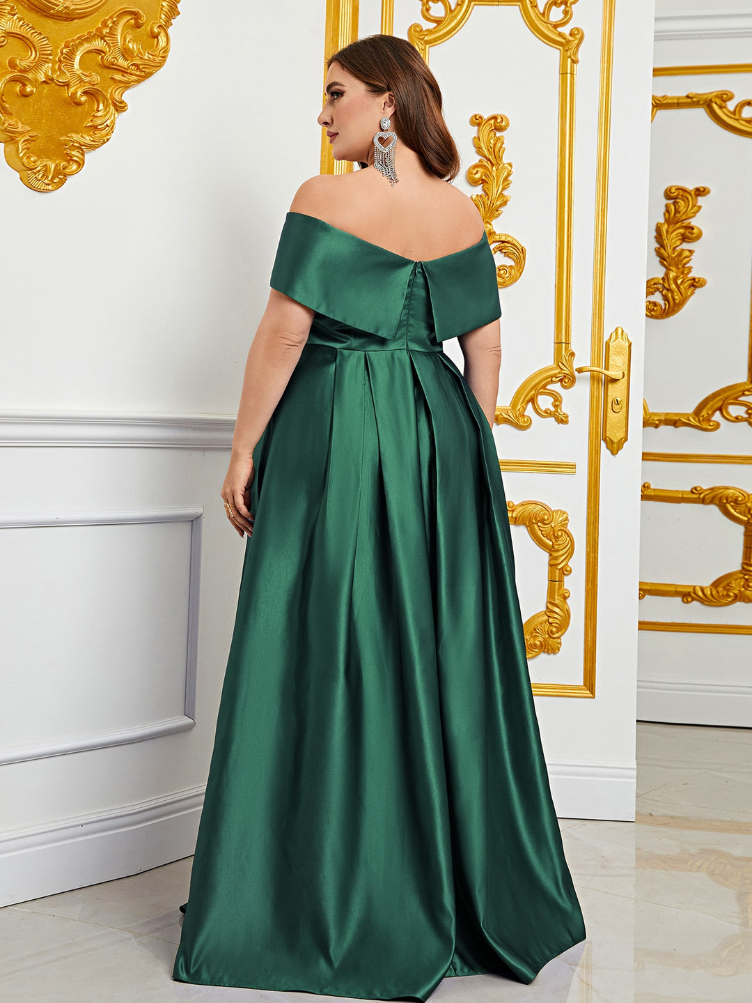 Plus Elegant Off Shoulder Satin A Line Gown