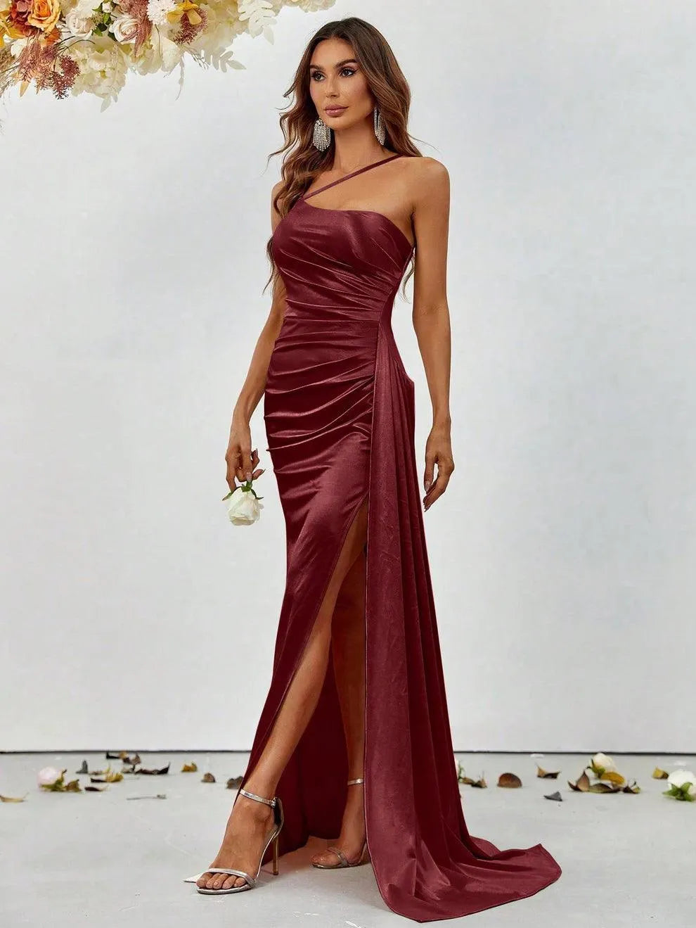 Elegant Asymmetric Neckline Satin Mermaid Party Dress