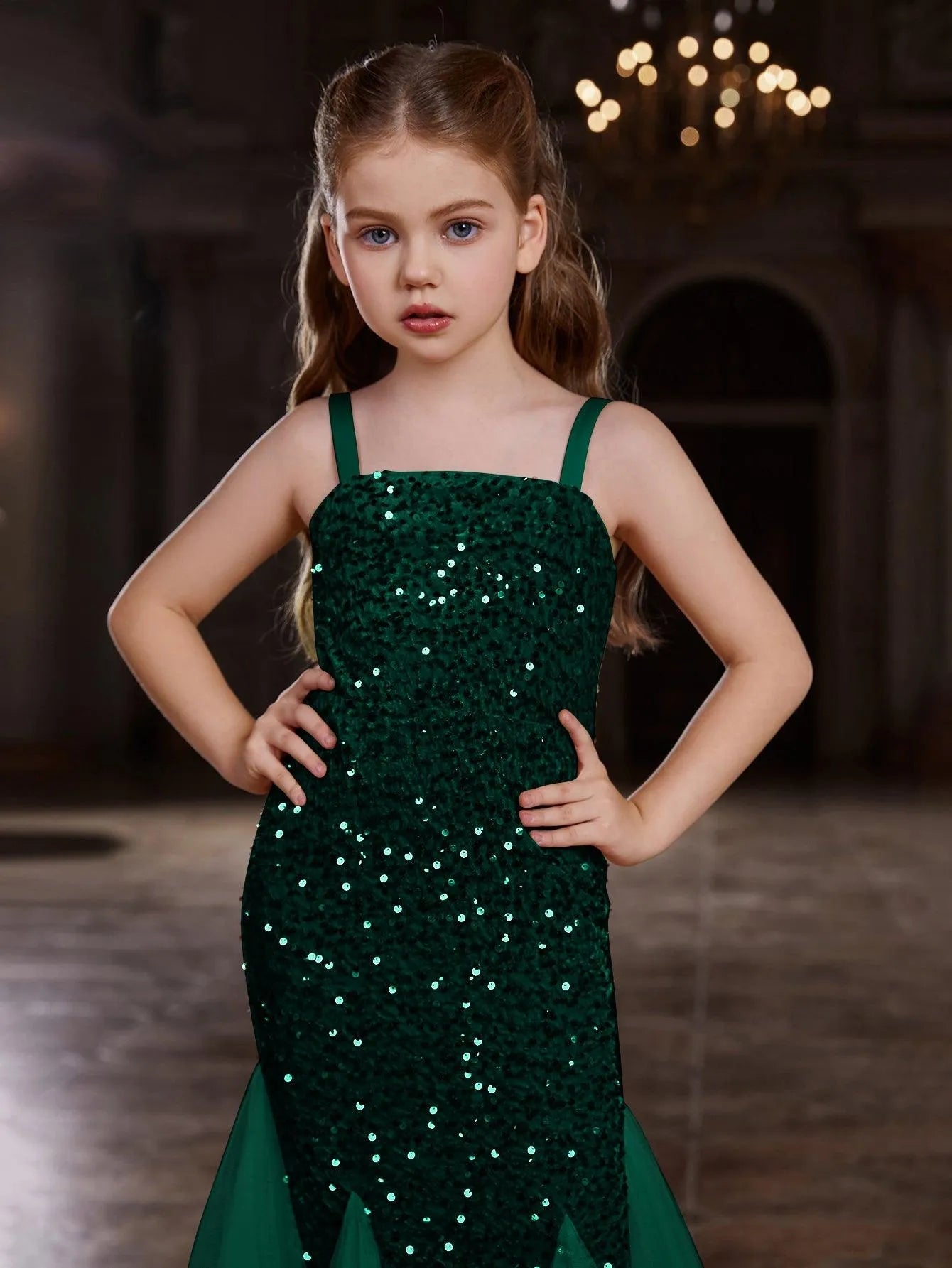 Tween Girls' Sleeveless Mesh Overlay Sequin Mermaid Party Dress