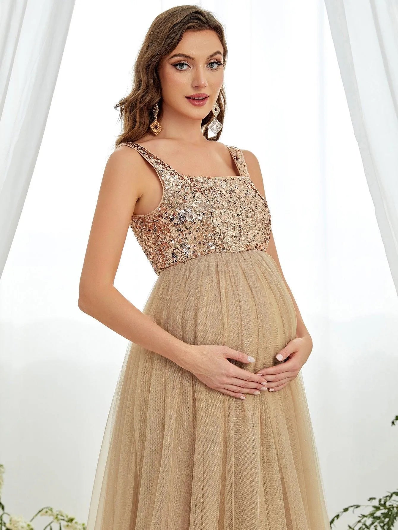 Maternity Square Neck Sleeveless A Line Dress