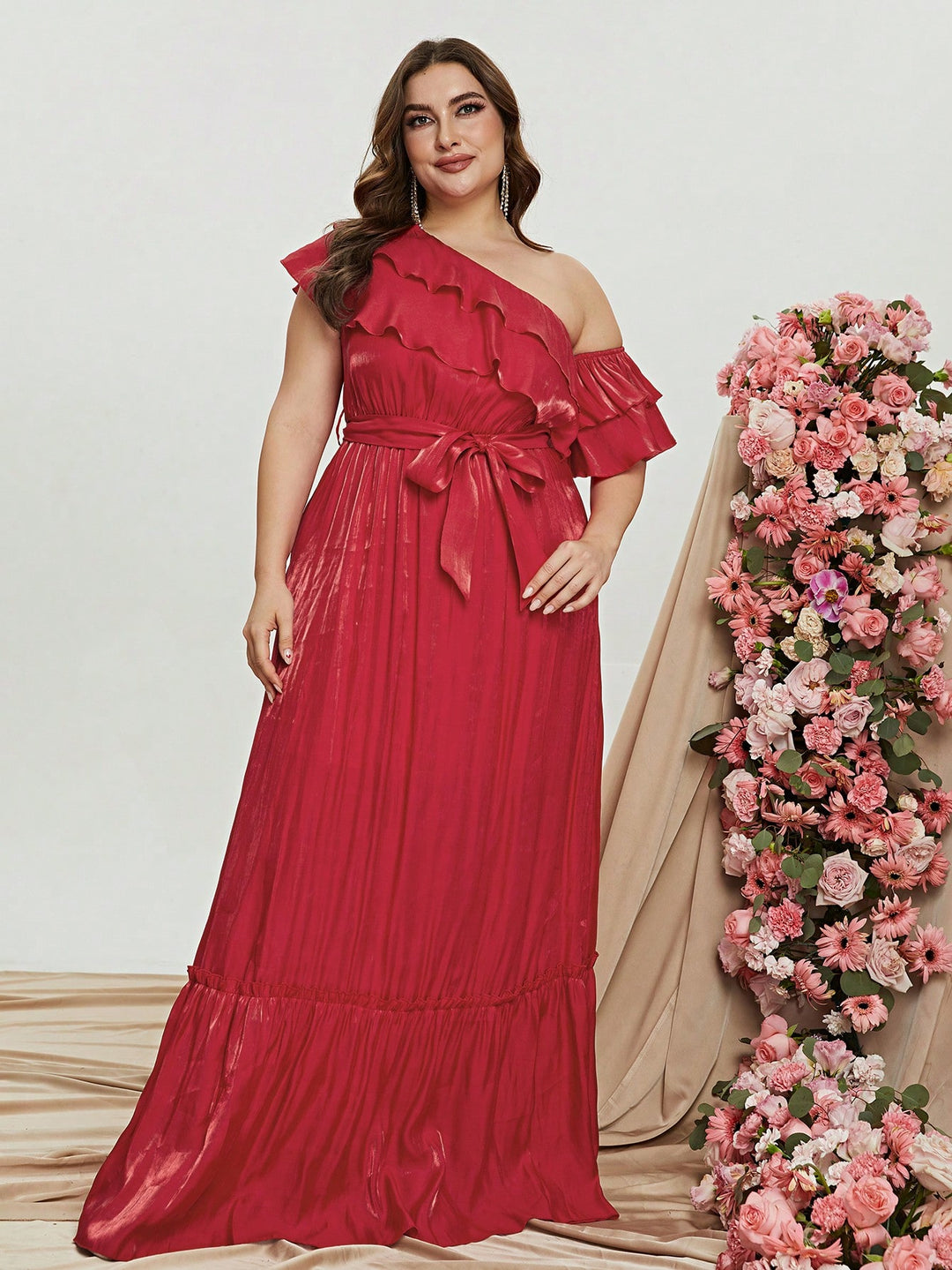 Plus Size Asymmetrical One Shoulder Chiffon  A Line Dresses