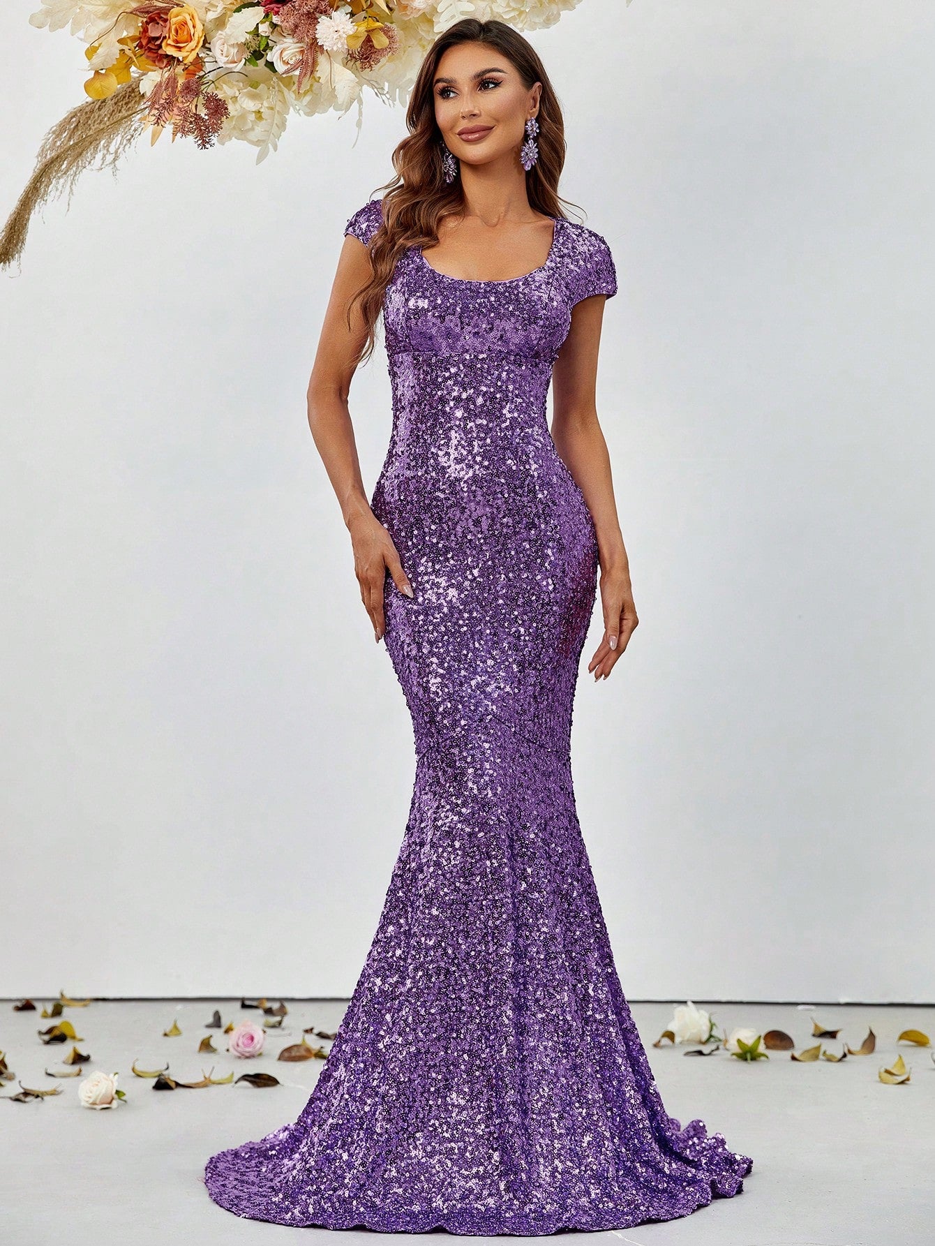 Solid Sequin Mermaid Hem Formal Dress