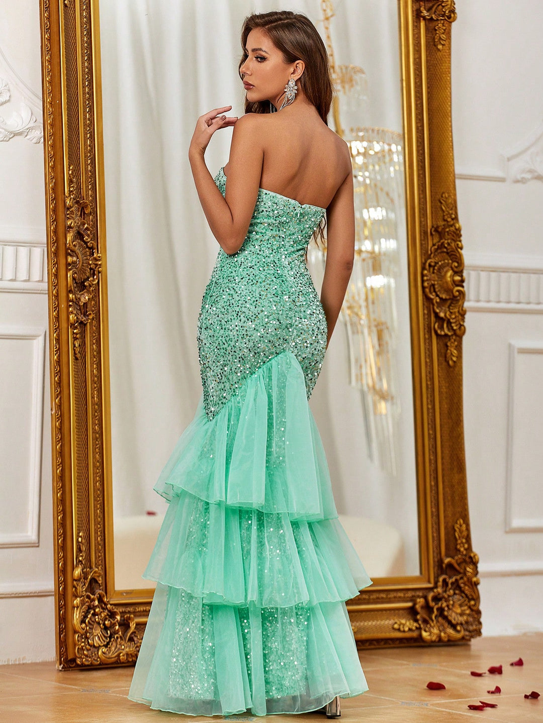 Elegant Tube Sequin Layered Mermaid Dress