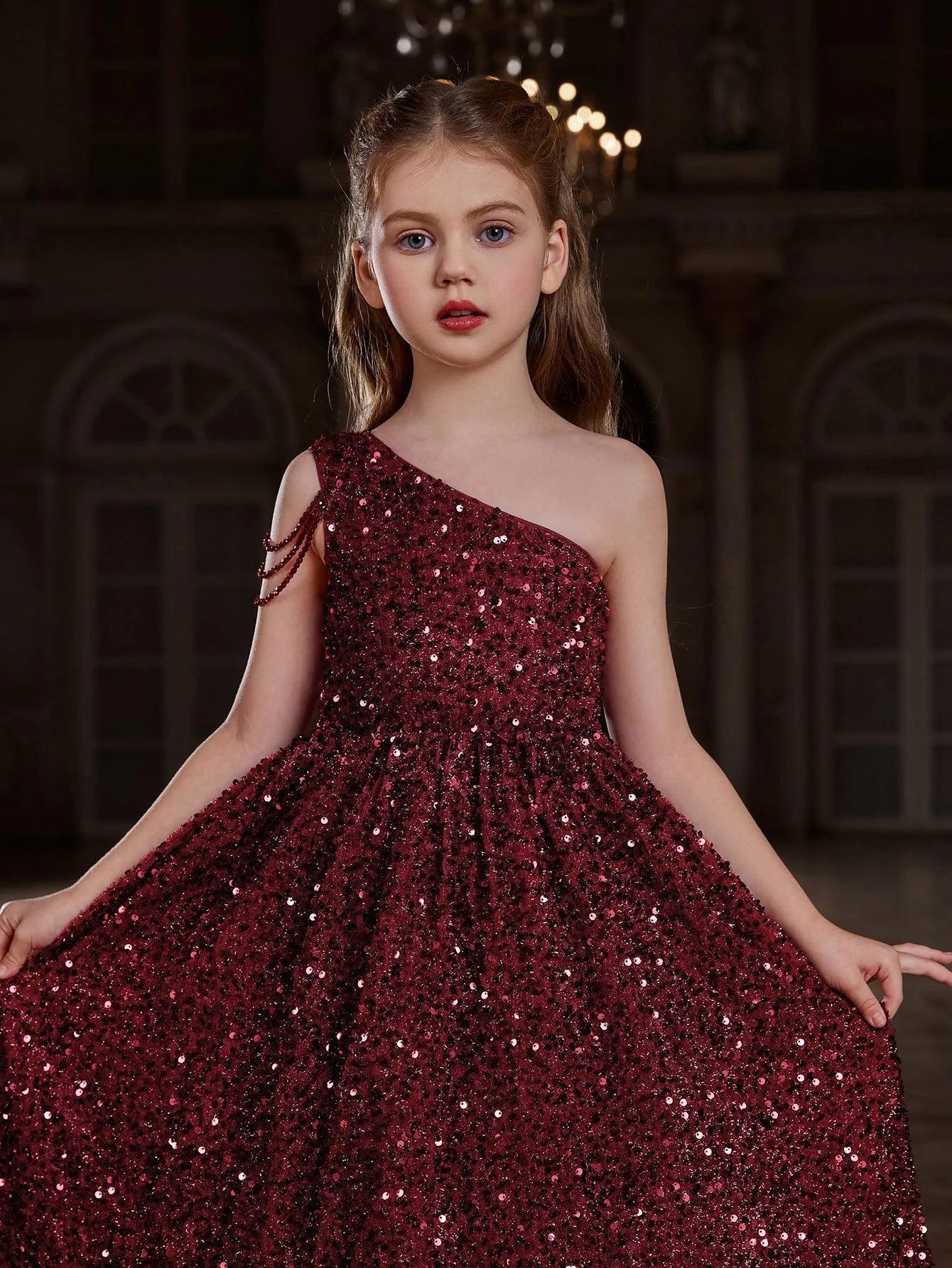 Tween Girls' One Shoulder Chain Detail Sequin Party Dress