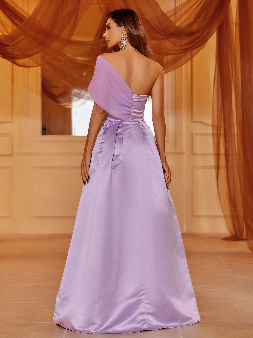 One Shoulder Sleeveless Satin Slit A Line Dresses