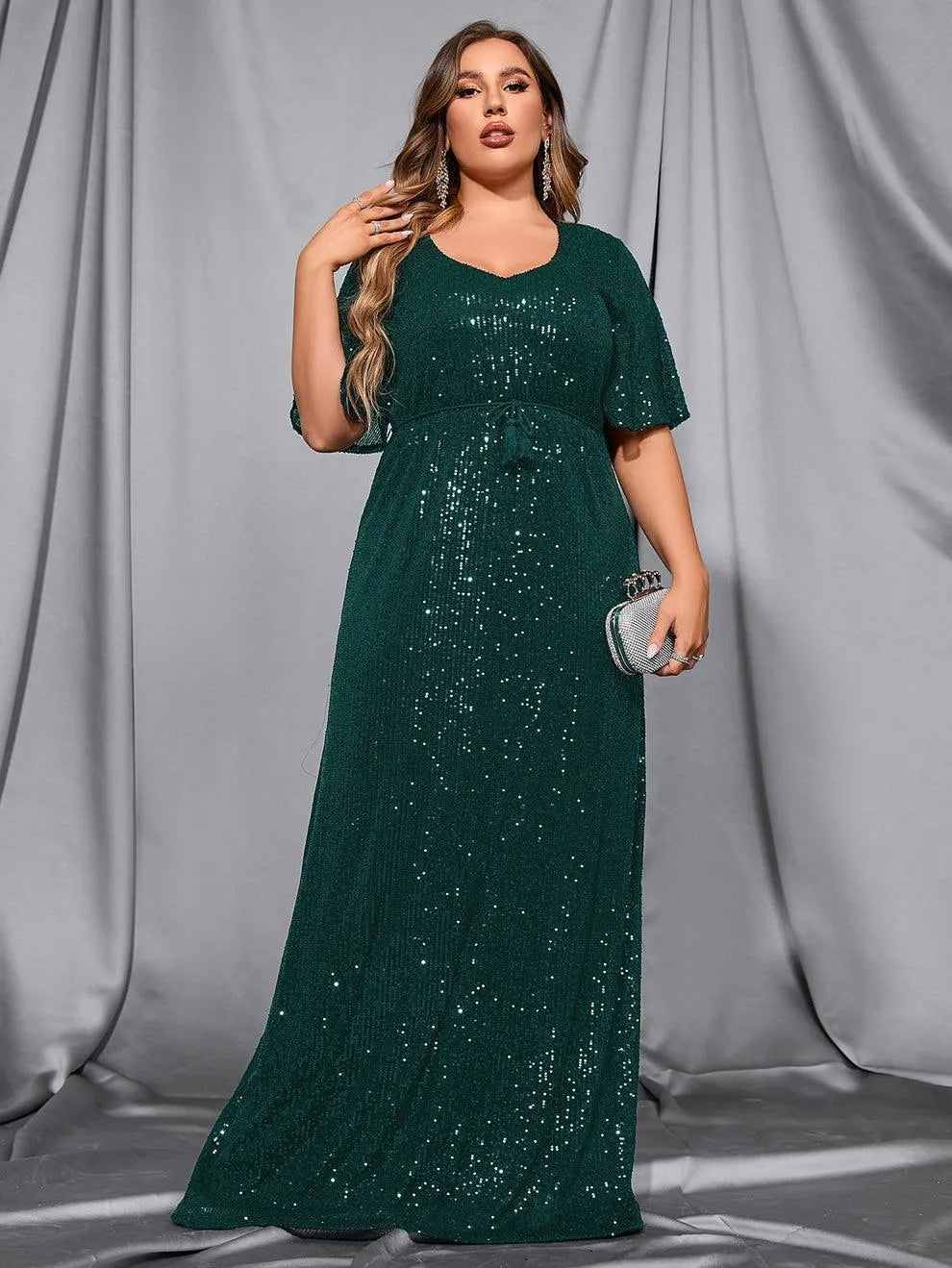 Plus Butterfly Sleeve Sequin Prom Dress