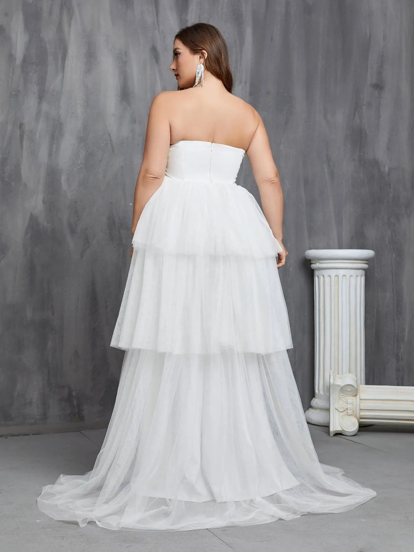 Plus Mesh Overlay Mermaid Hem Tube Wedding Dress