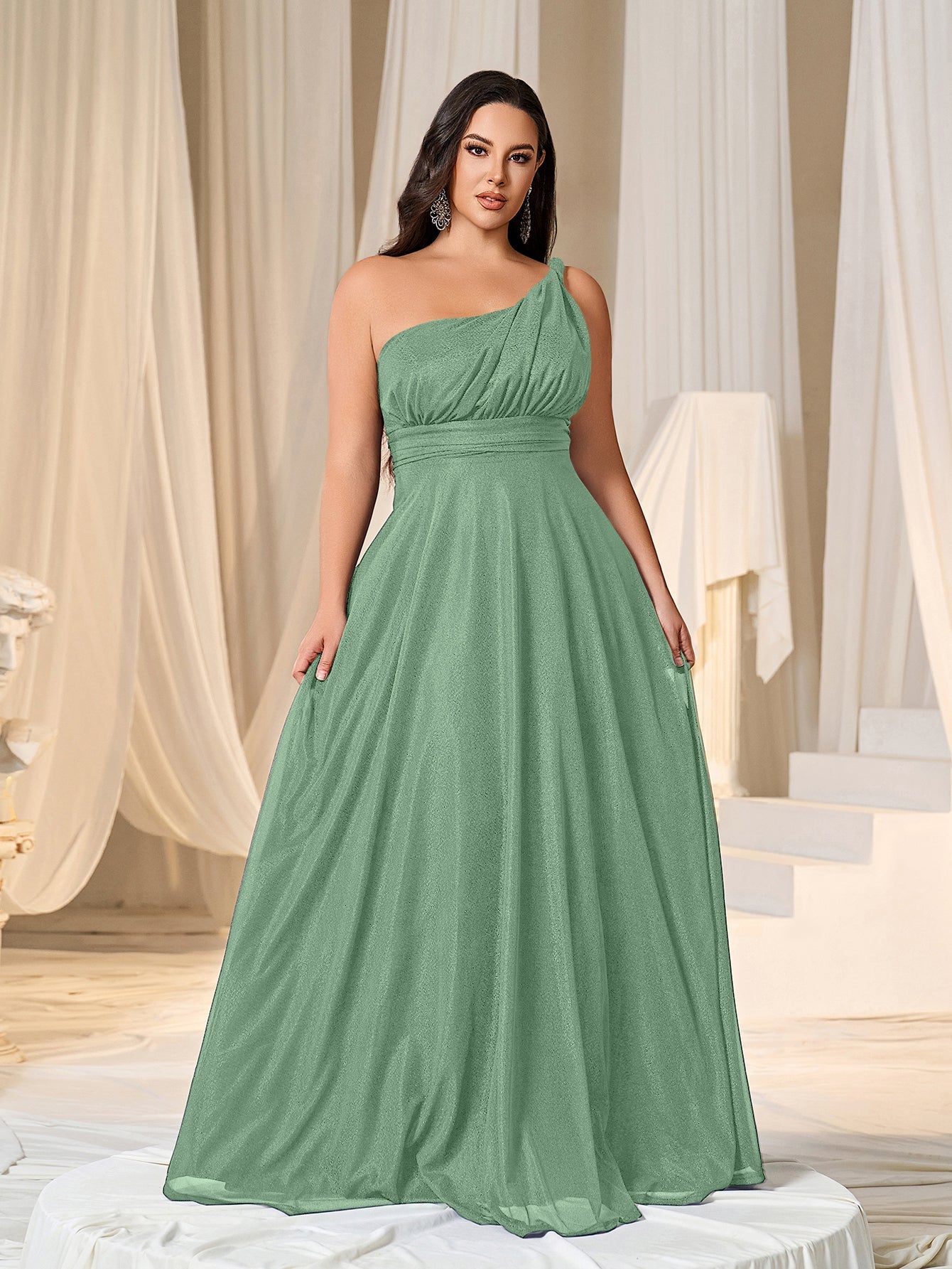 Plus One Shoulder Sleeveless Bridesmaid Dress