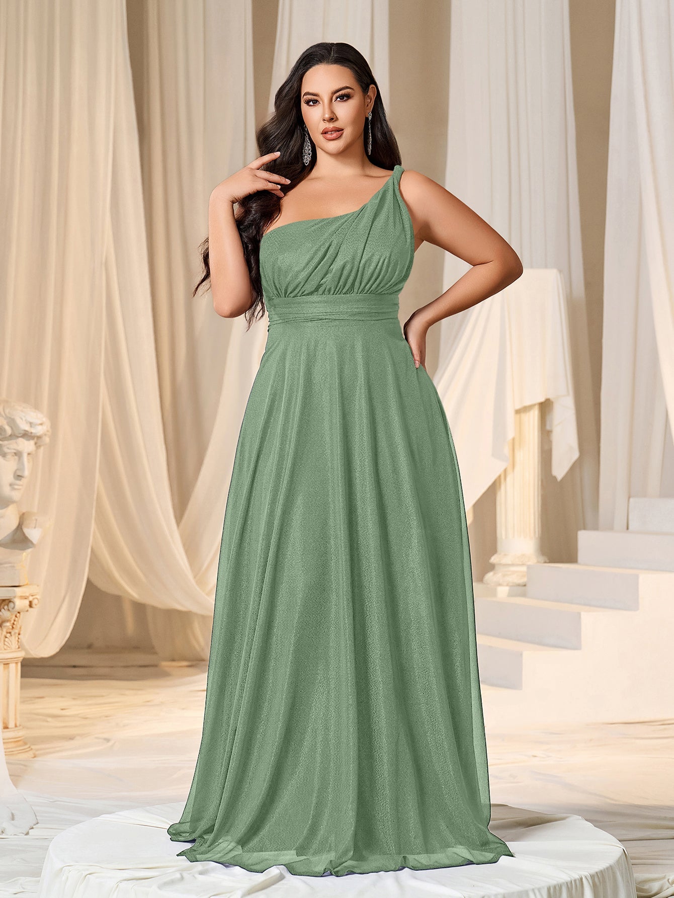 Plus One Shoulder Sleeveless Bridesmaid Dress