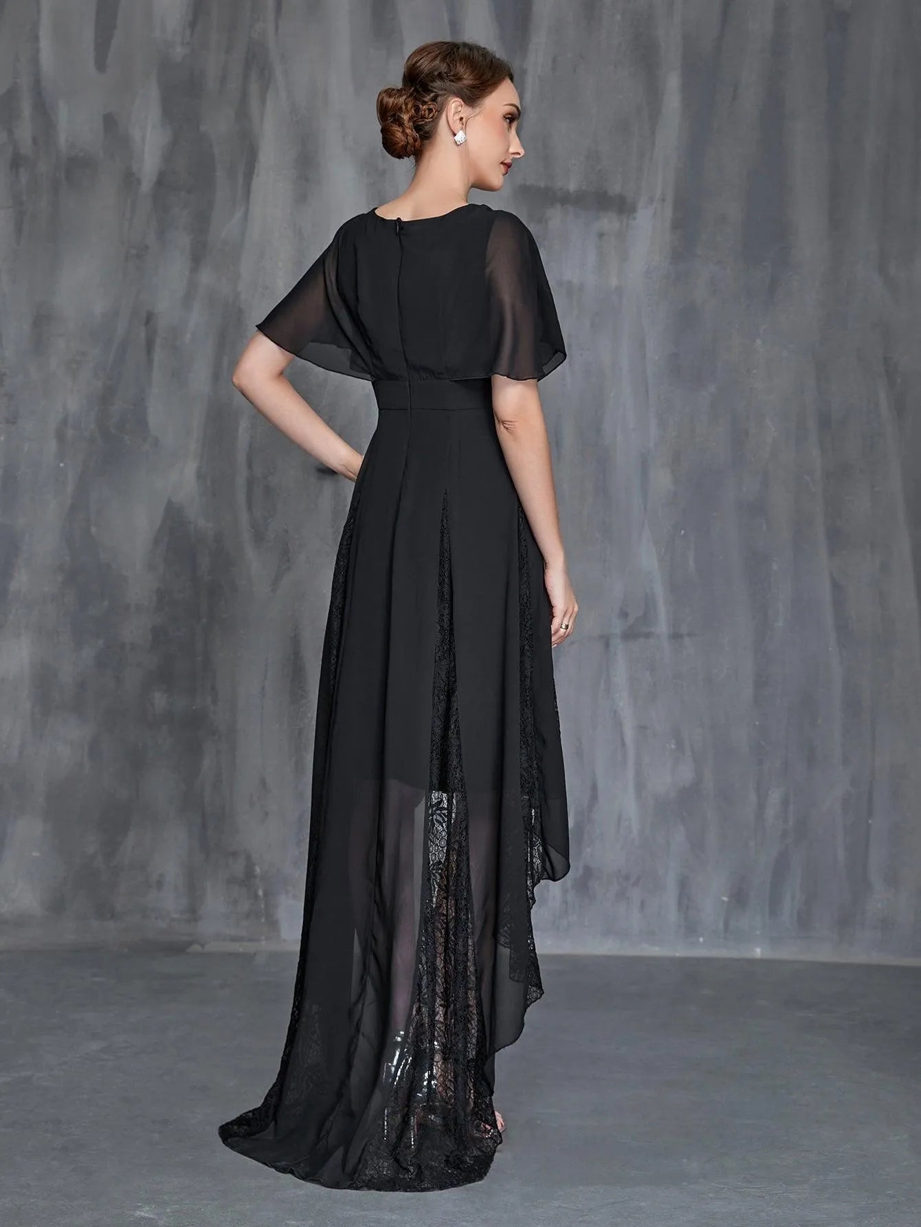 Womens' Surplice Neck High Low Hem Chiffon Dress