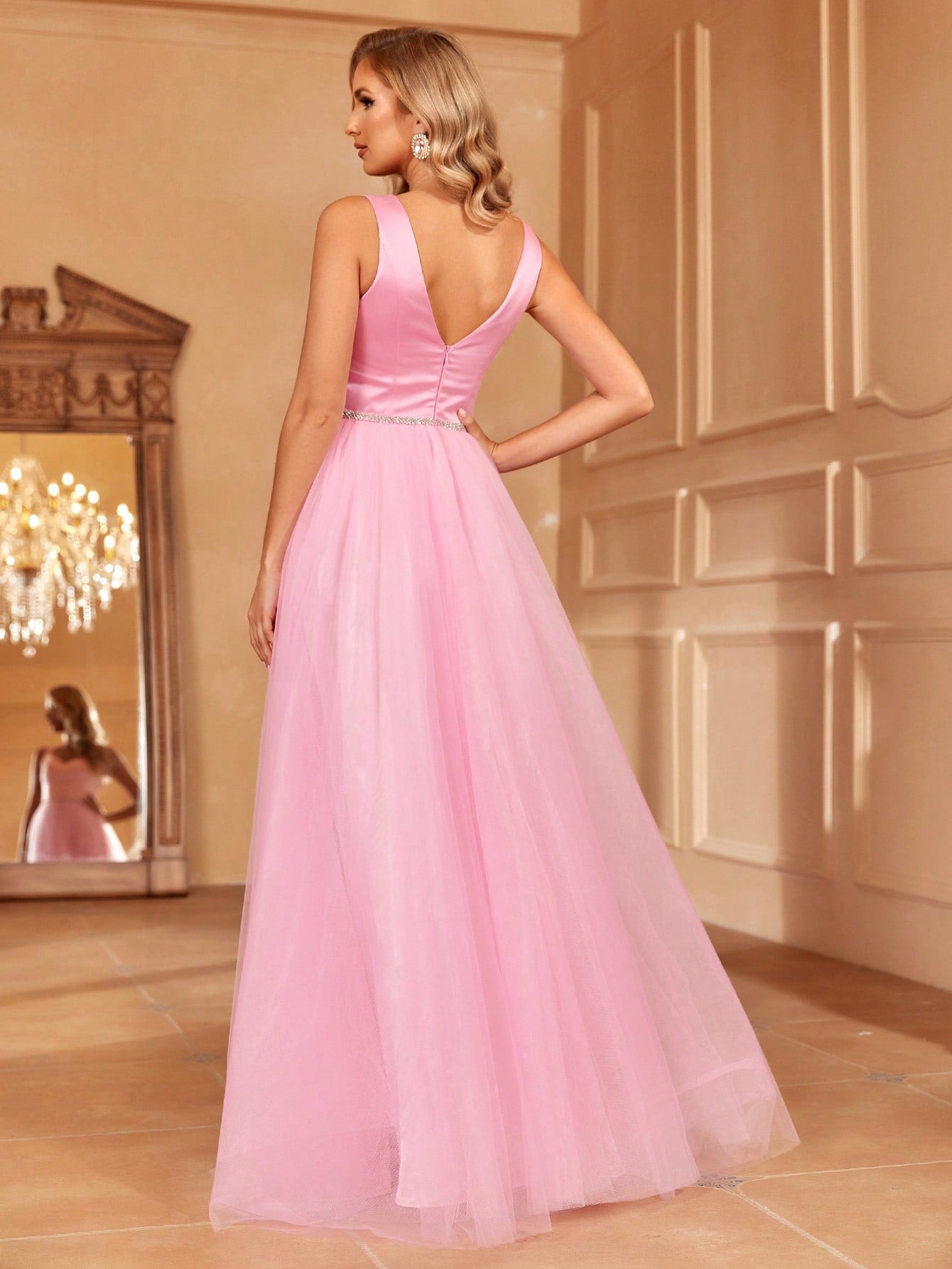 Sweetheart Neck Sleeveless Rhinestone Detail Satin A Line Dresses