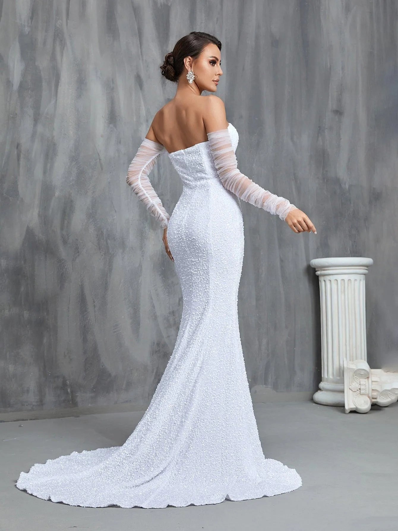 Mermaid Hem Split Sequin Tube Wedding Dress