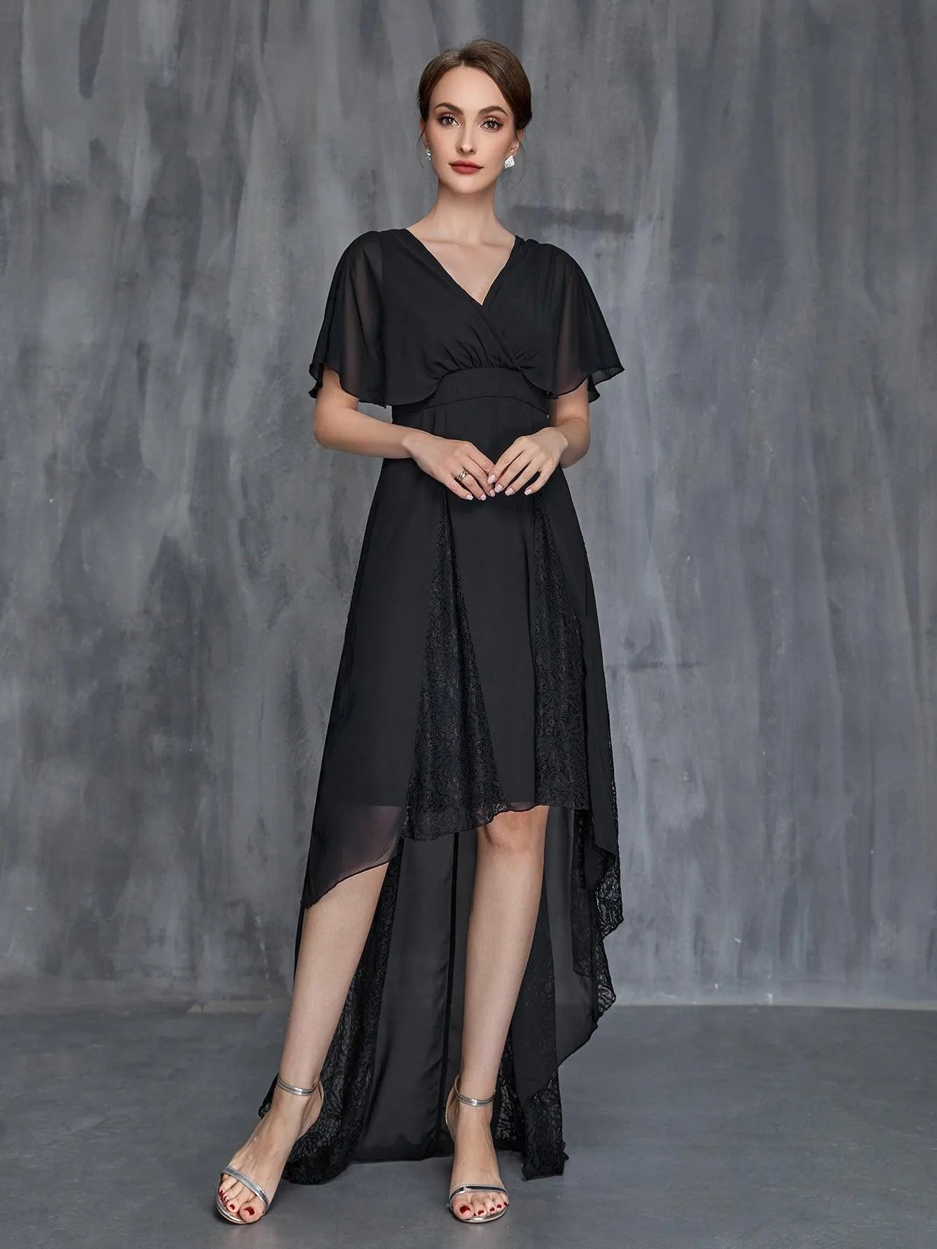 Womens' Surplice Neck High Low Hem Chiffon Dress