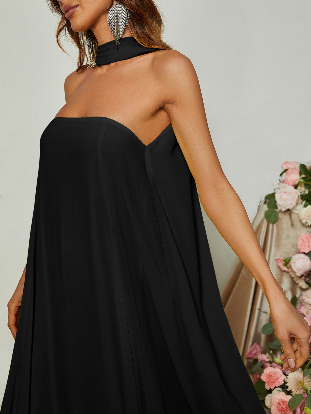 Choker Neck A Line Chiffon Dress