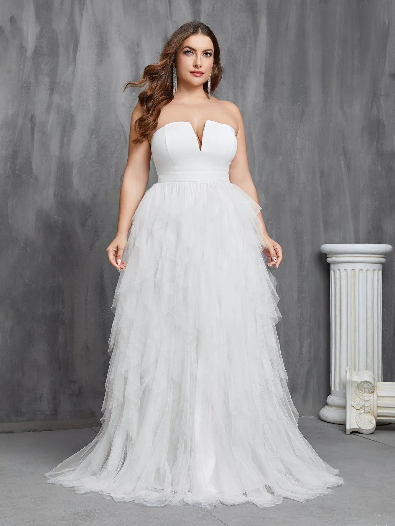 Plus Mesh Overlay Tube Wedding Dresses