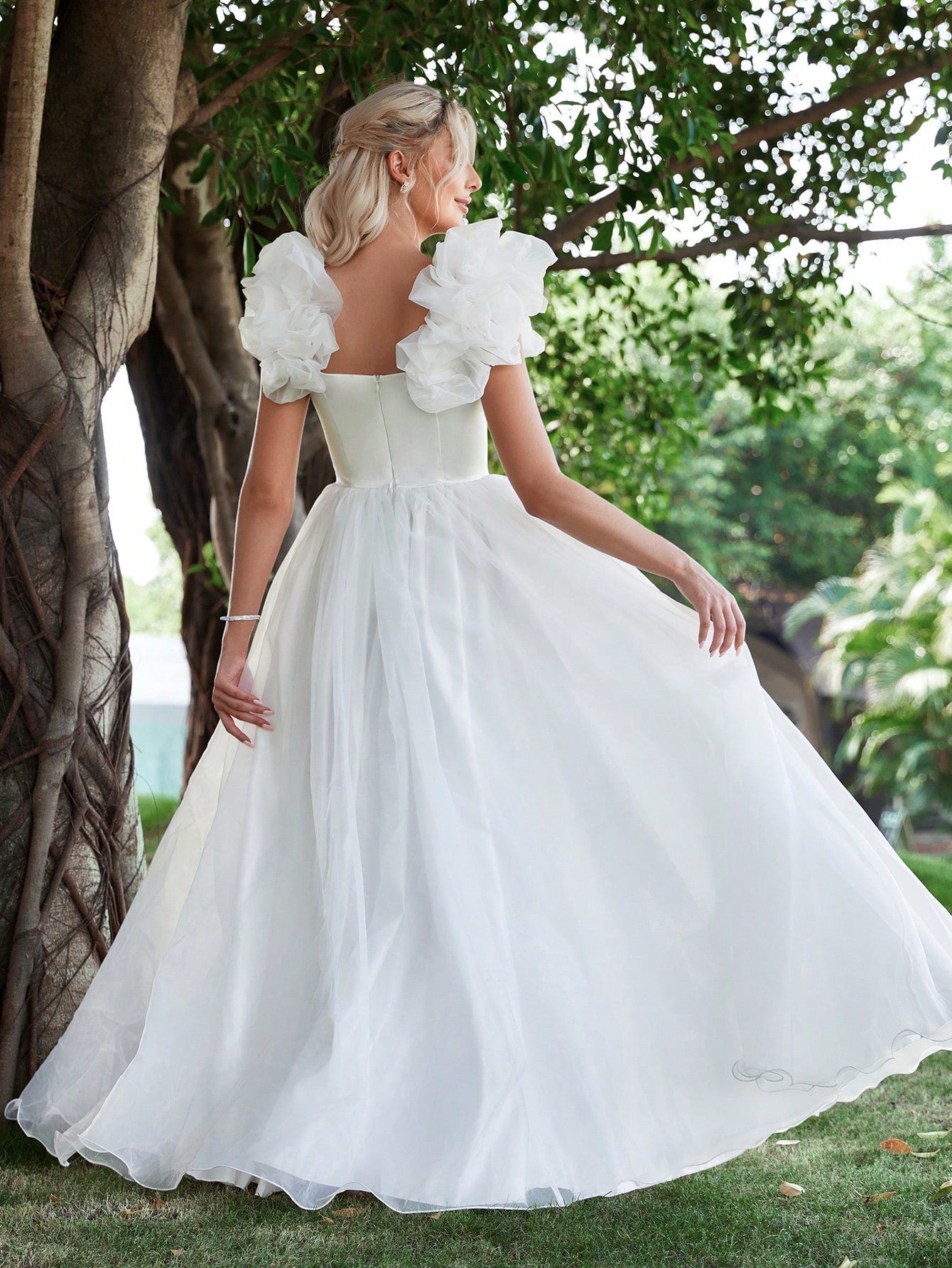 Satin Bodice Contrast Organza Hem Brides Dress