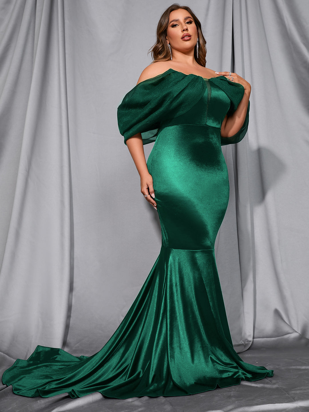 Plus Size Off Shoulder Trimmed With Organza Trumpet Mermaid Dresses