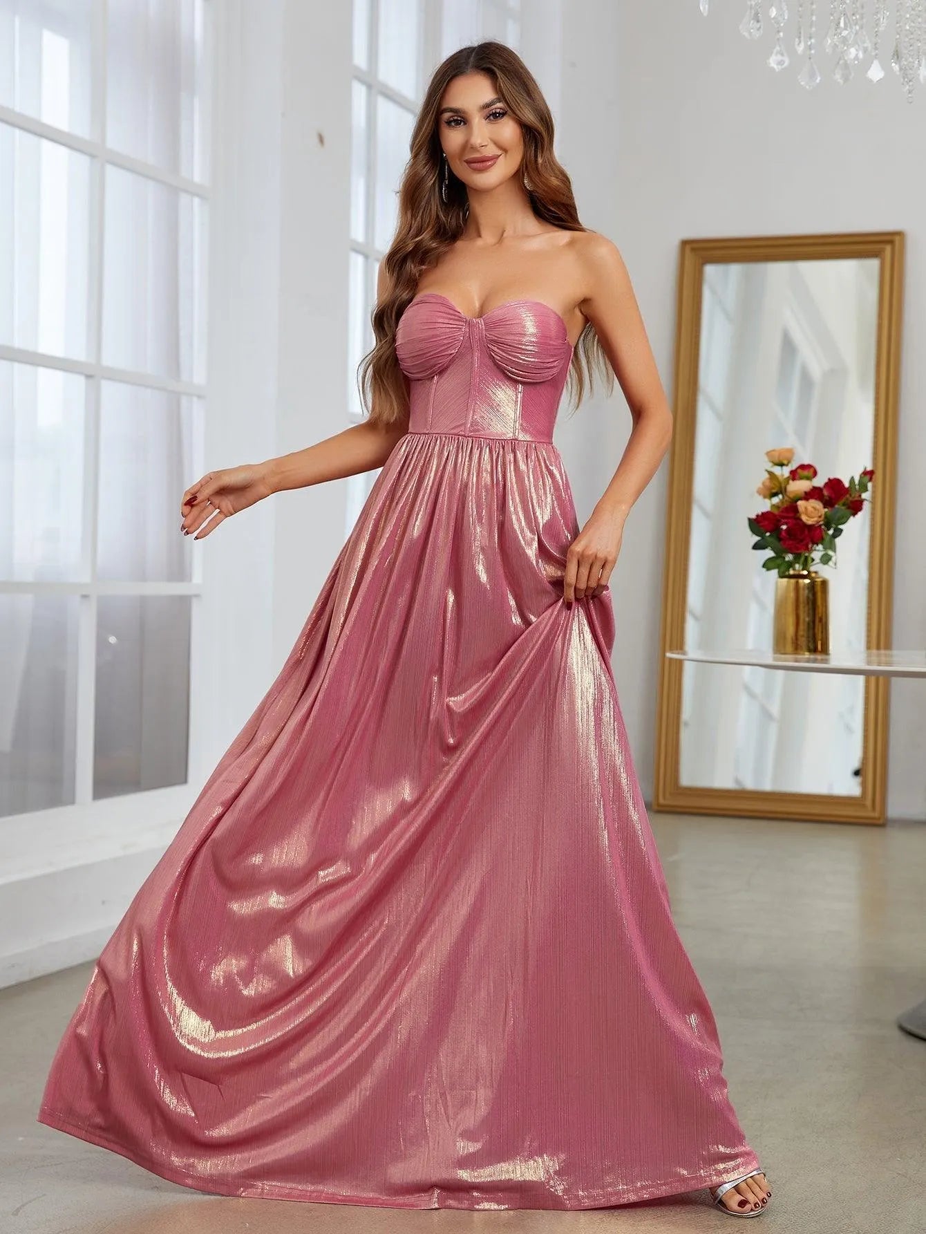 Elegant Metallic Strapless Evening Dress