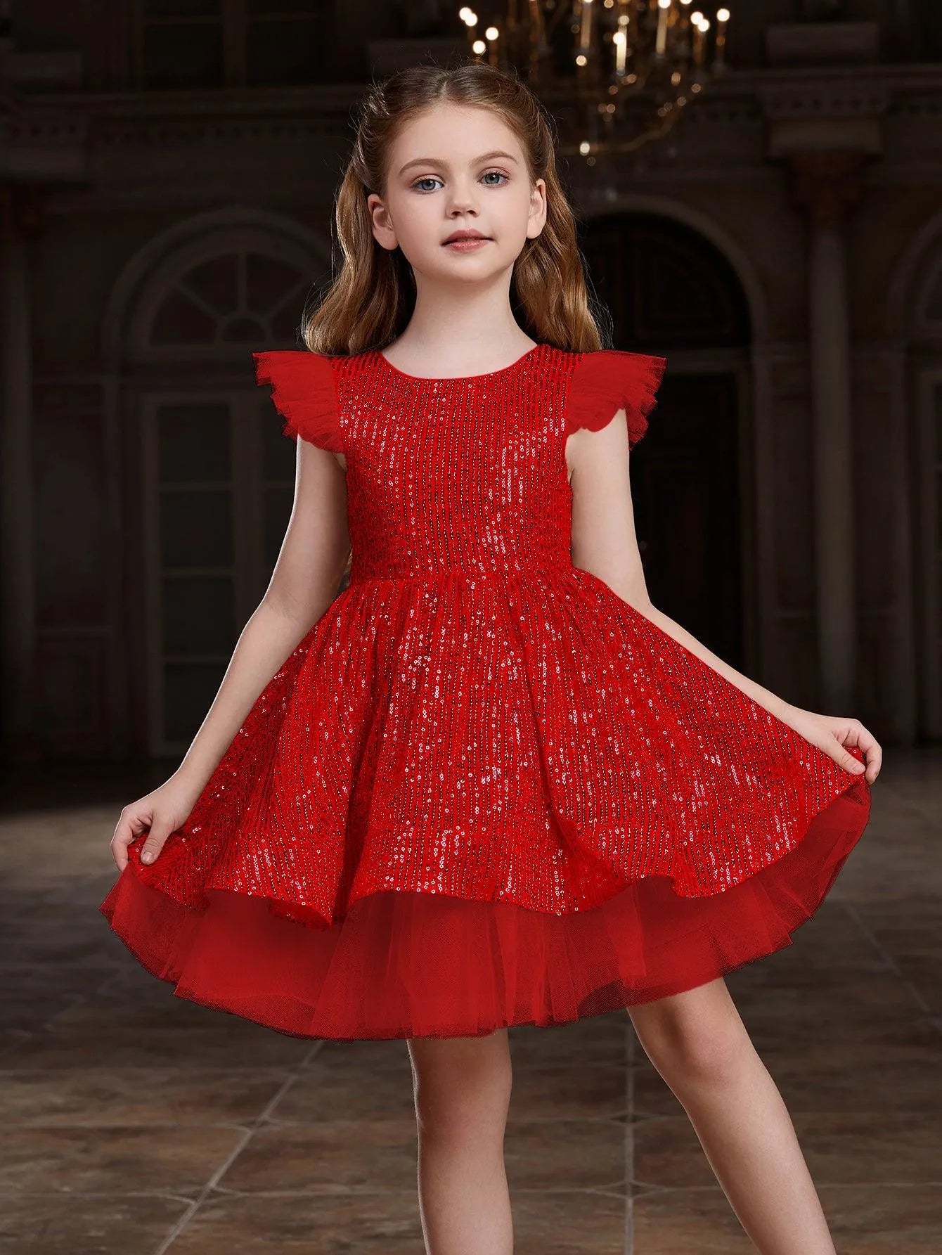 Tween Girls' Sparkling Cap Sleeves Sequin Party Dress