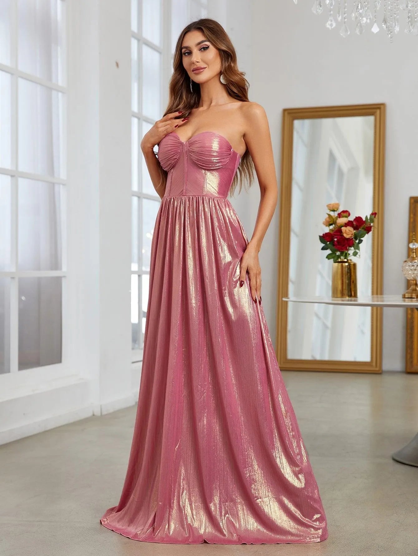 Elegant Metallic Strapless Evening Dress