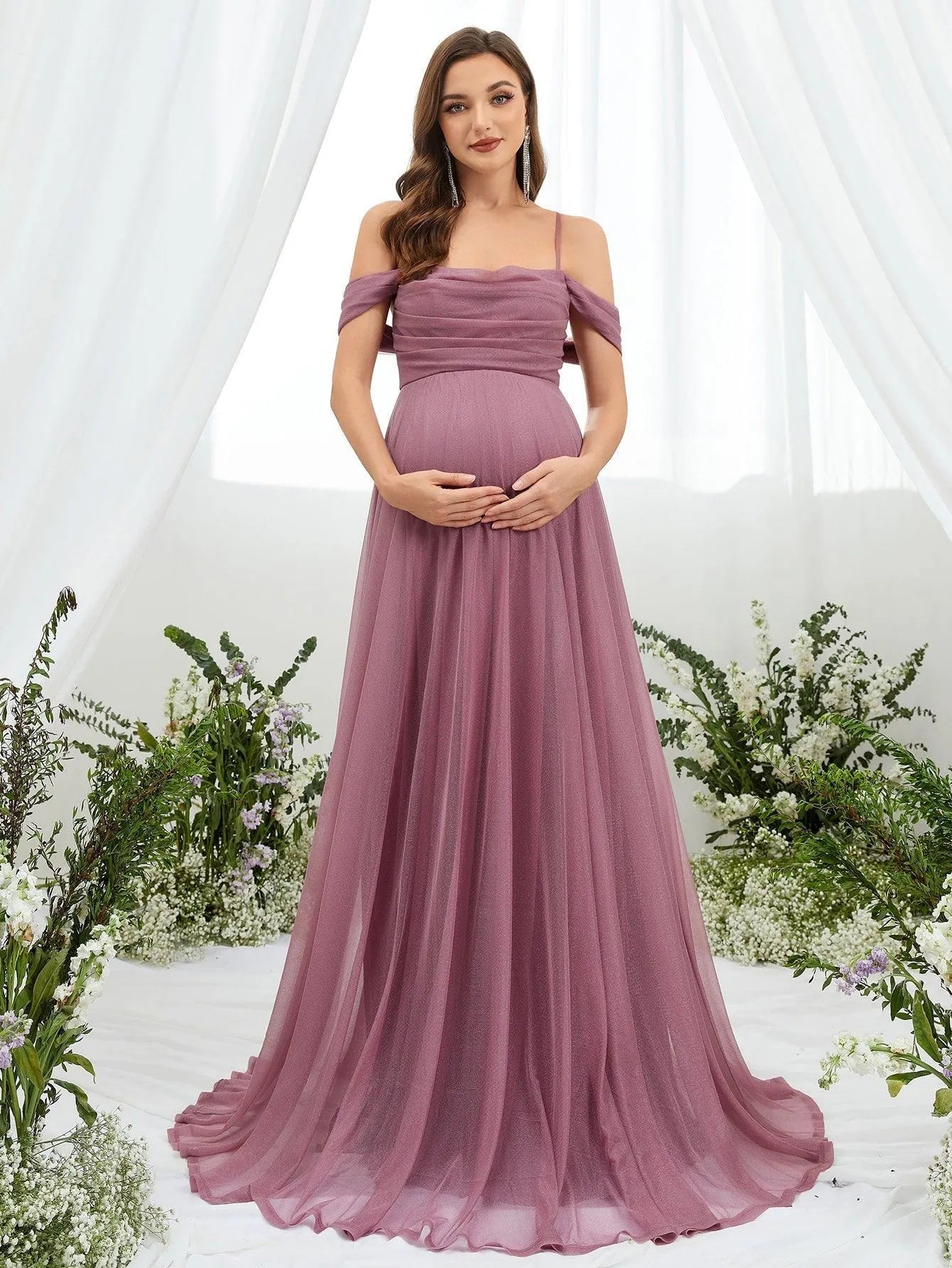 Maternity Draped Collar Backless Cami Dress