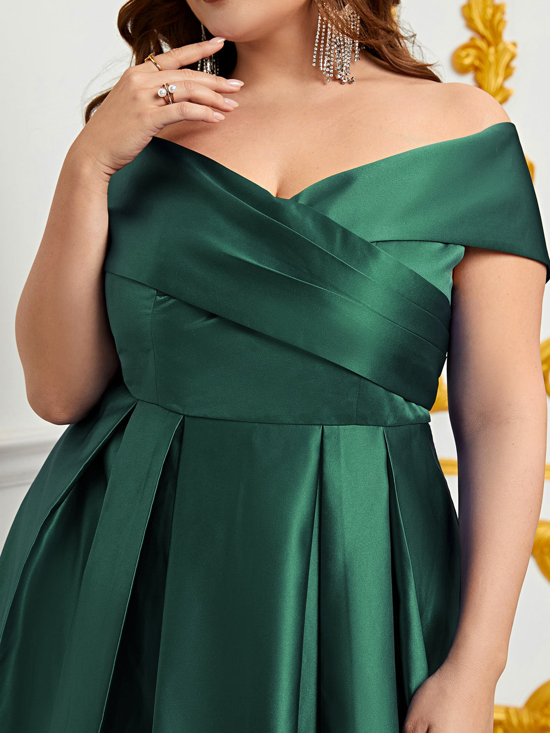 Plus Elegant Off Shoulder Satin A Line Gown