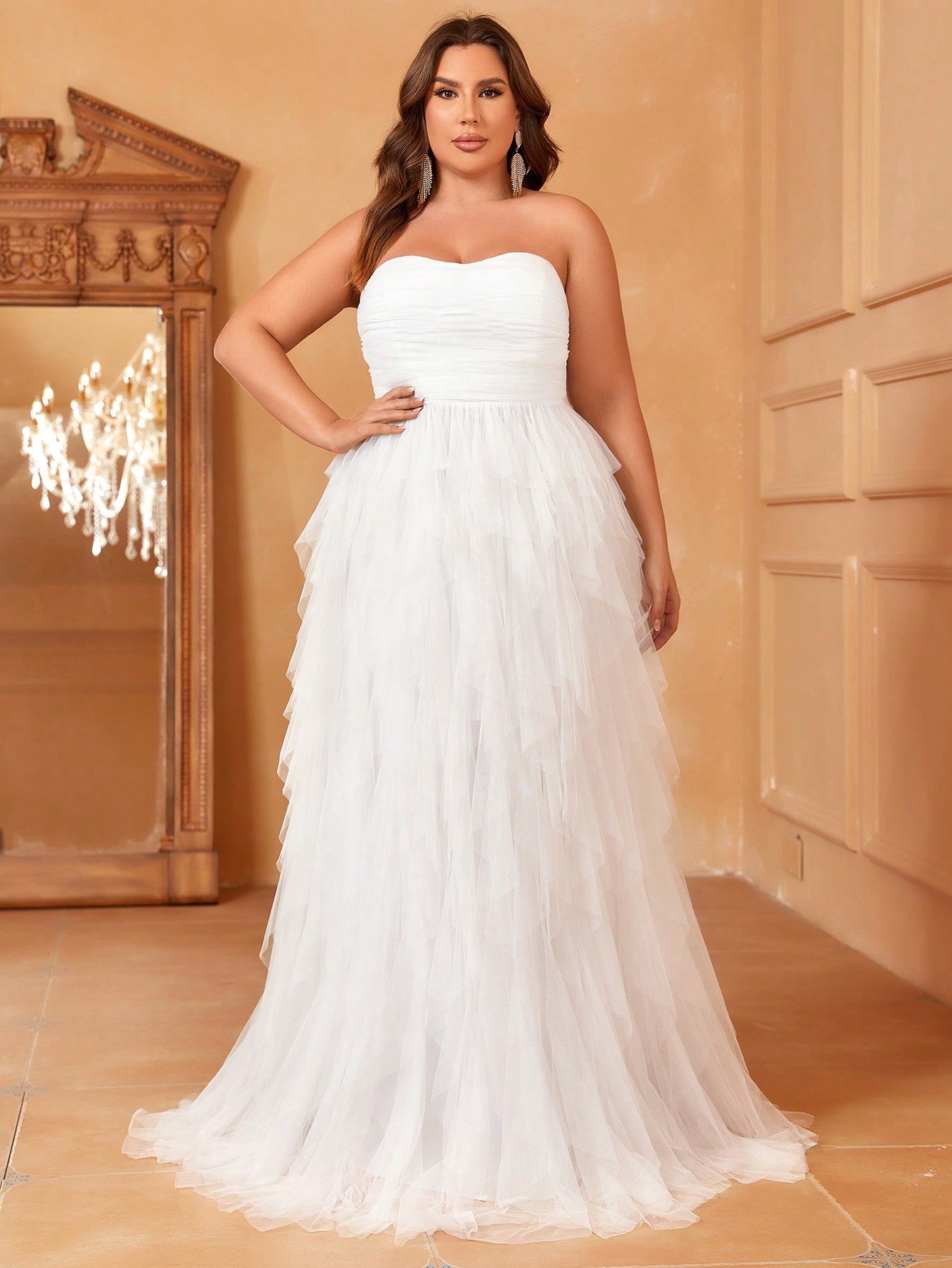 Plus Mesh Overlay Tube Wedding Dresses