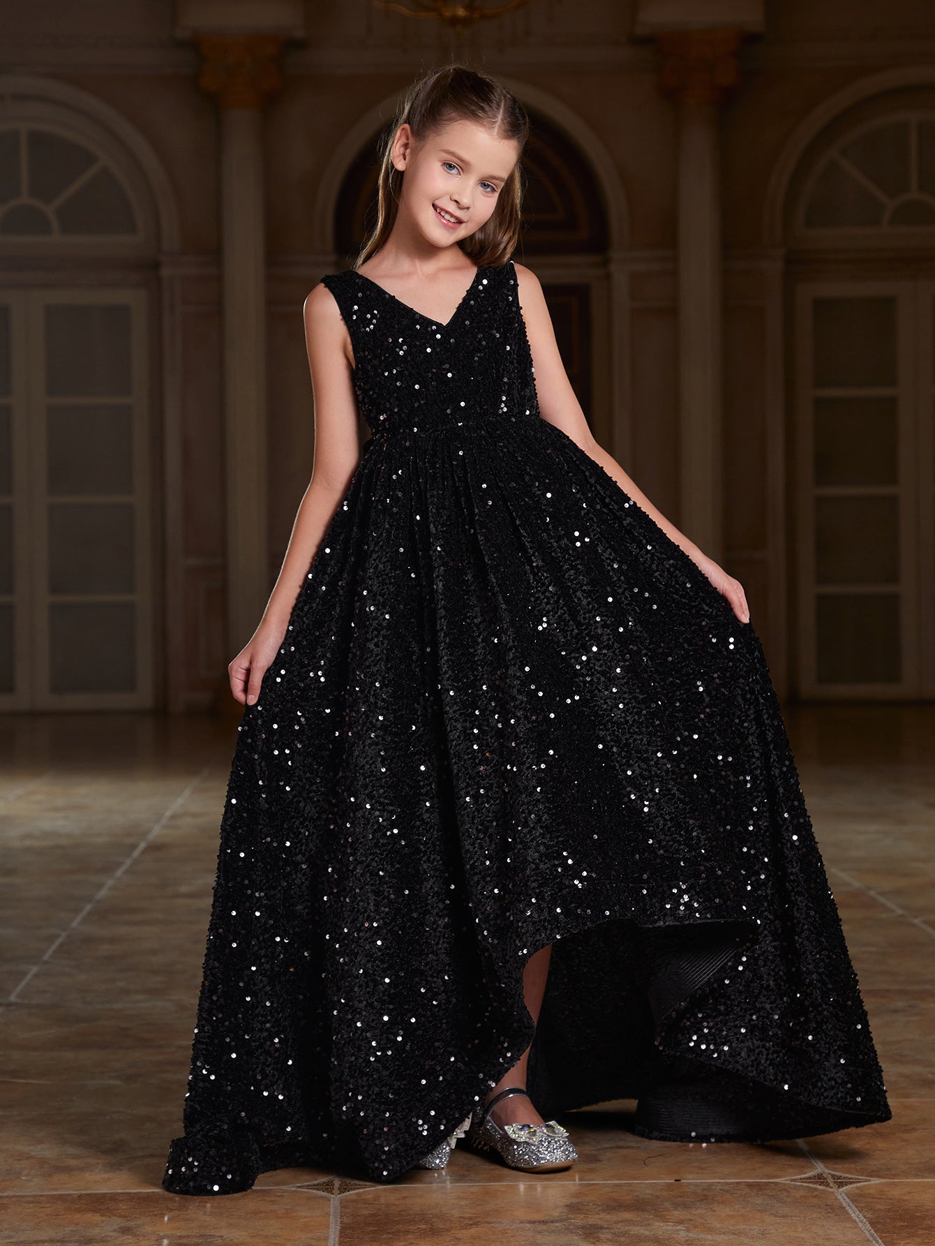 Girl's Bow Back Sleeveless Sequin Maxi Dress