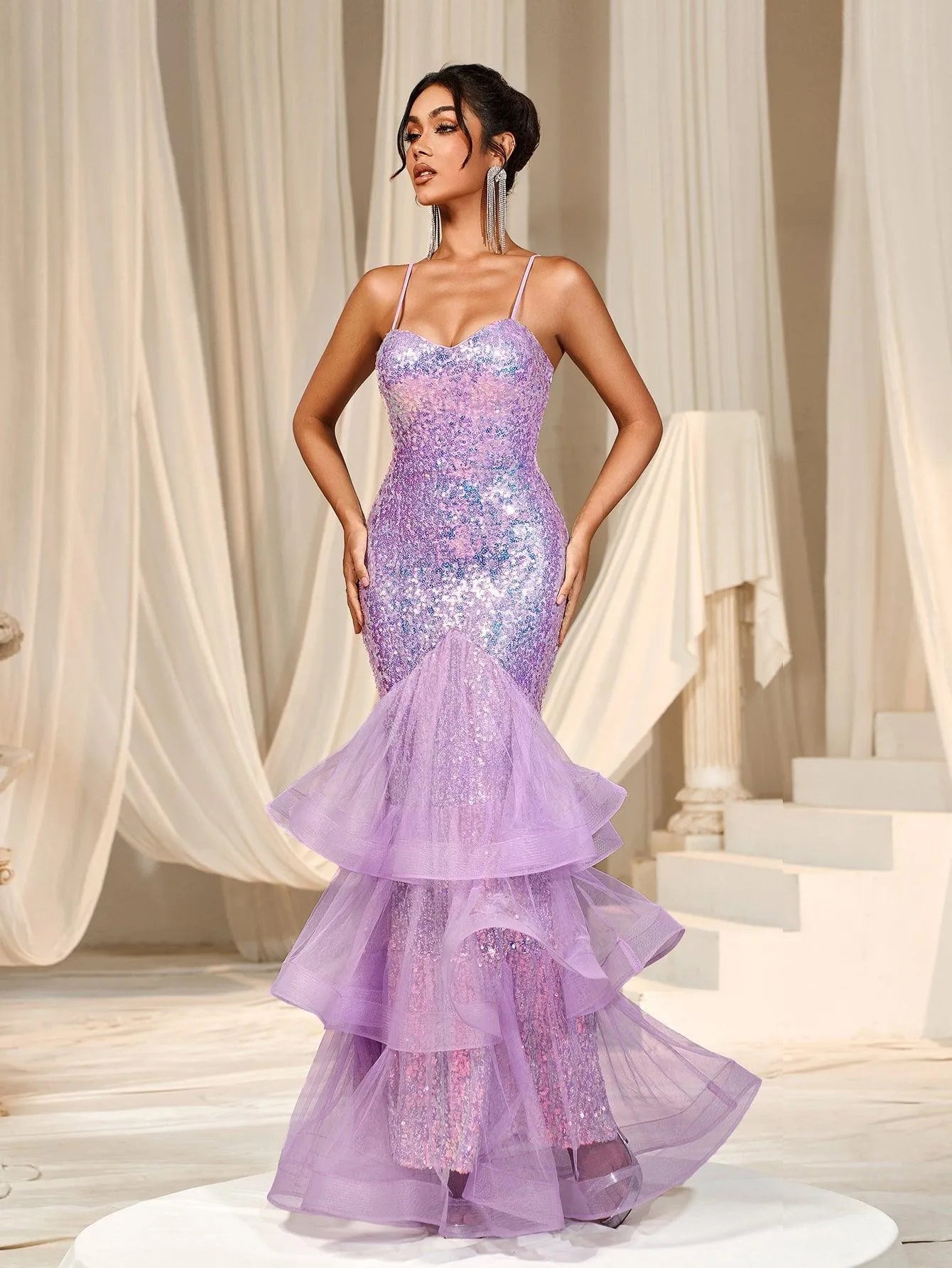 Backless Mermaid Hem Sequin Slip Prom Dress