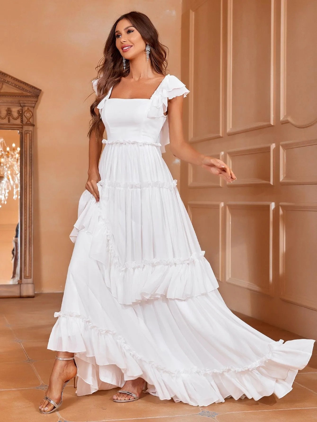 Backless Ruffle Layered Chiffon Dress