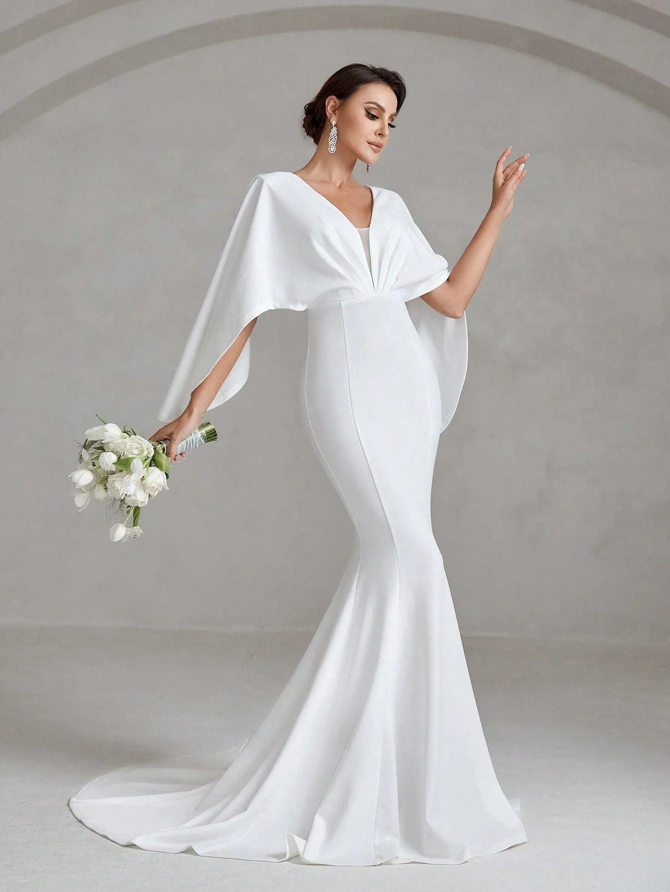 Elegant Cape Sleeves Mermaid Hem Wedding Dress