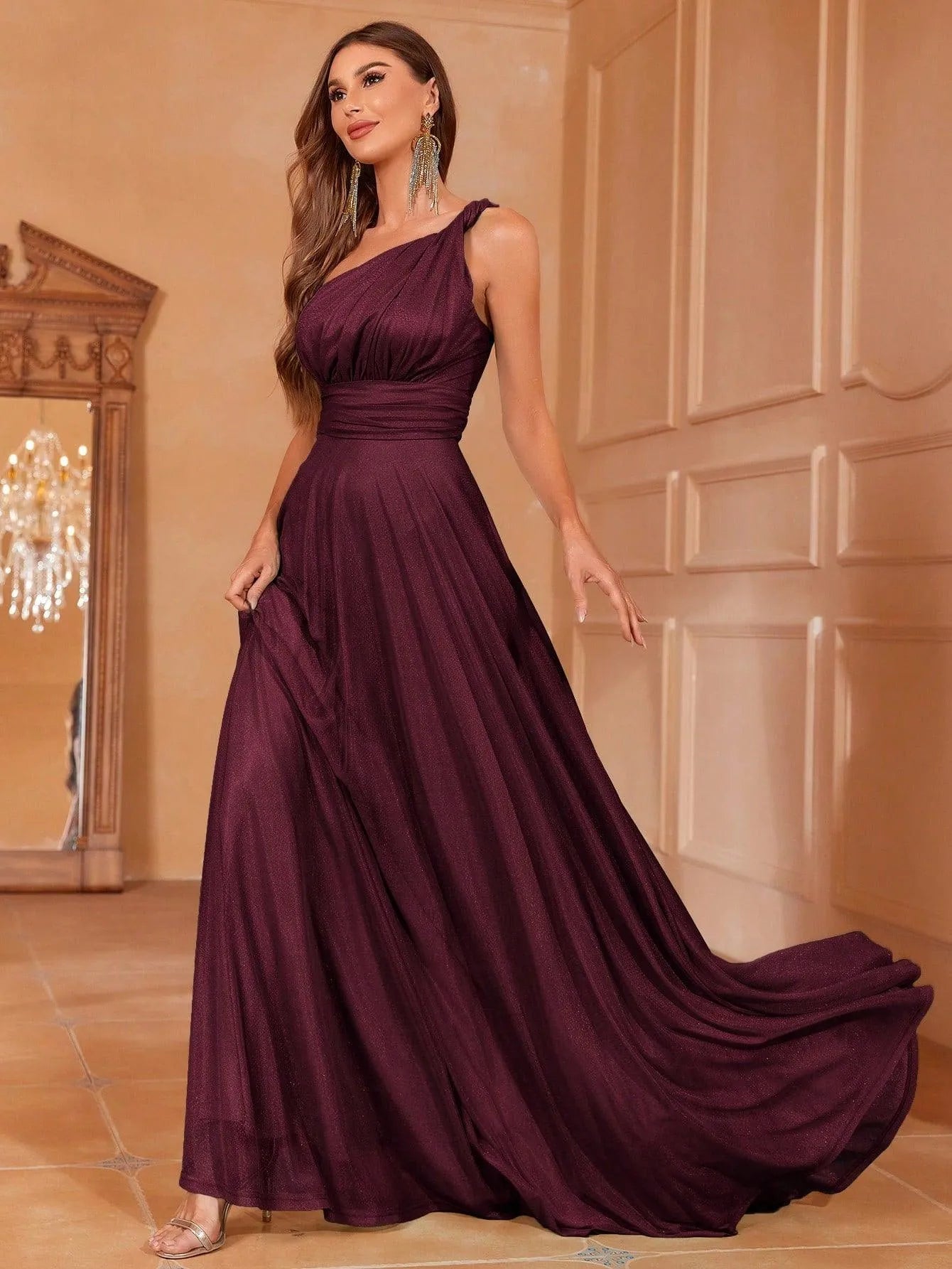 Solid One Shoulder Sleeveless Bridesmaid Dress